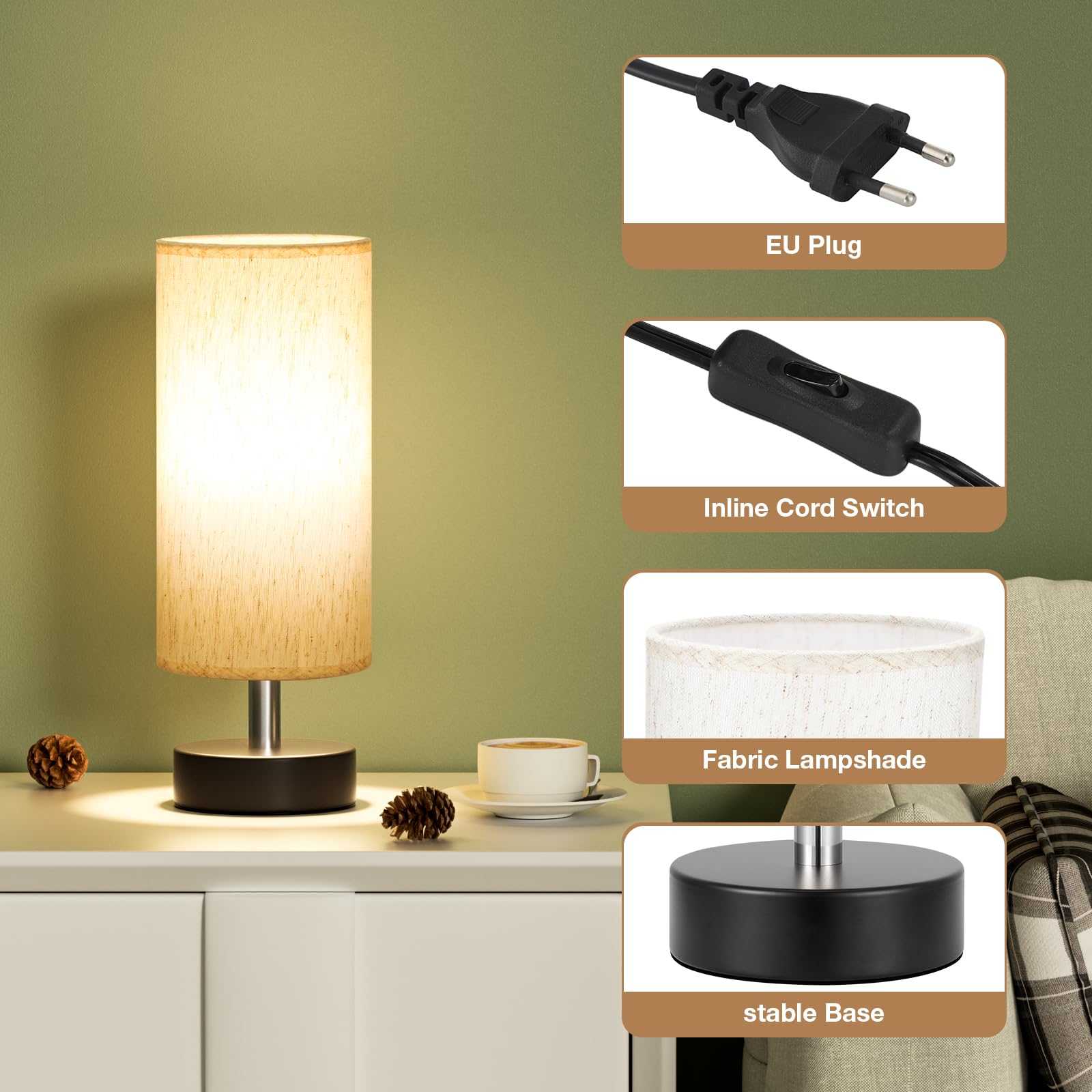 Lampe De Chevet Kakanuo Avec Ports USB - 3 Lumières Adjustables - Abat-jour Lin - Parfaite Pour Chambre