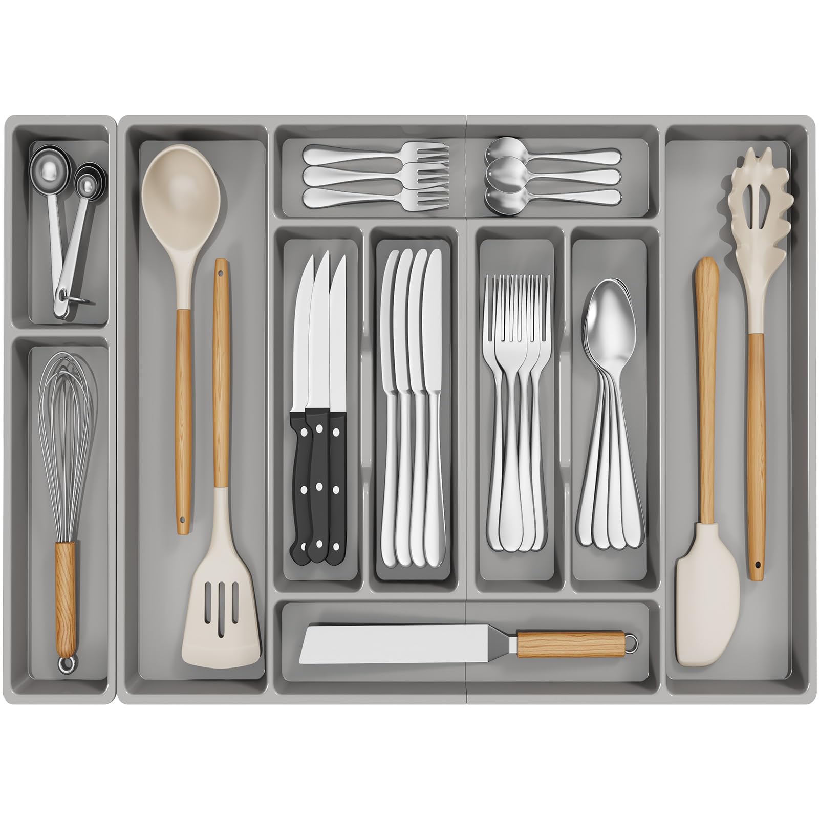 Lifewit Cutlery Tray for Kitchen, 71.6 × 42 cm Cutlery Organizer, for 80 cm Drawer, Removable Holder for Utensils, Kitchen Accessories for Spoon, Knife, Fork, Grey