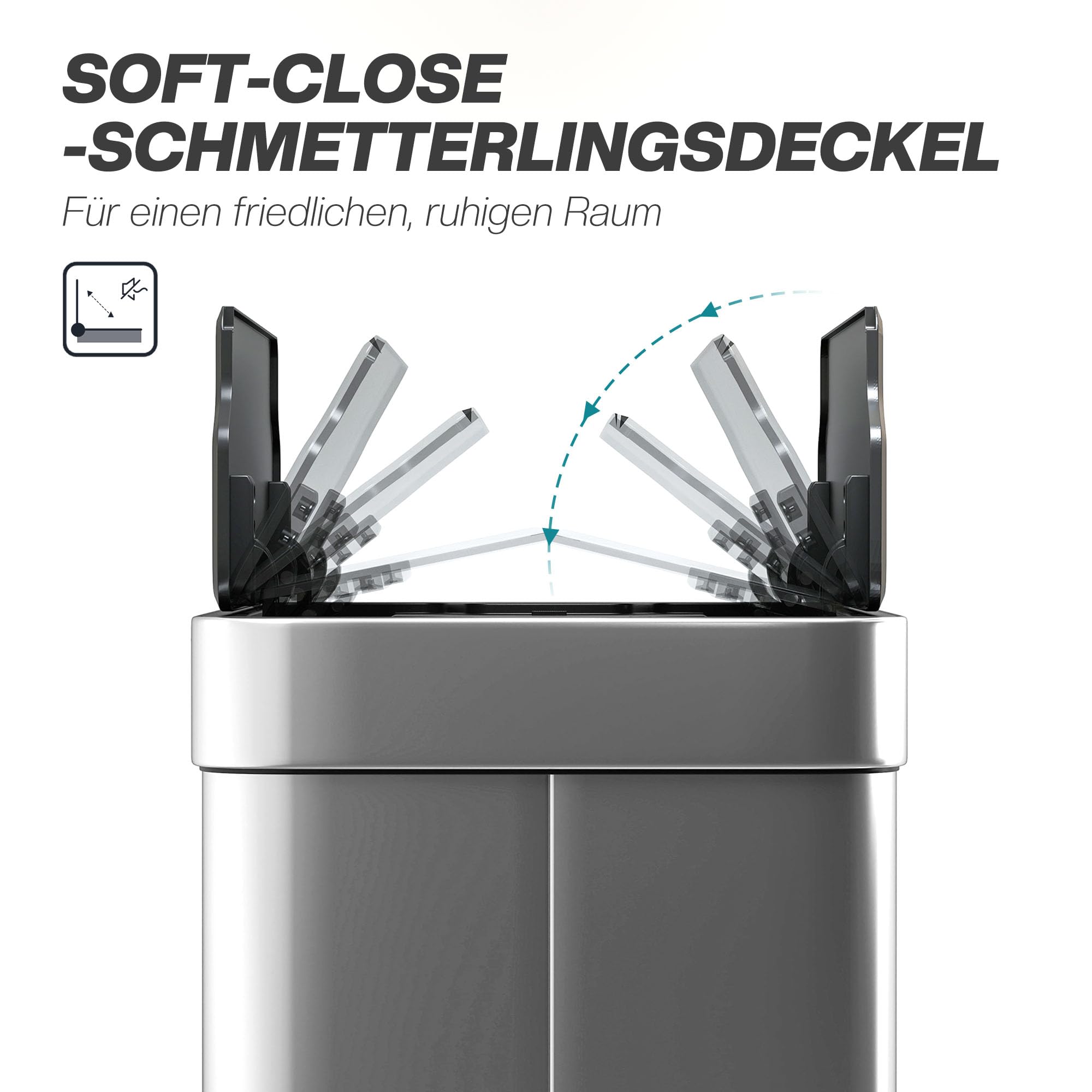 HOMCOM Sensor Mülleimer mit Soft-Close-Schmetterlingsdeckel 55L Silber