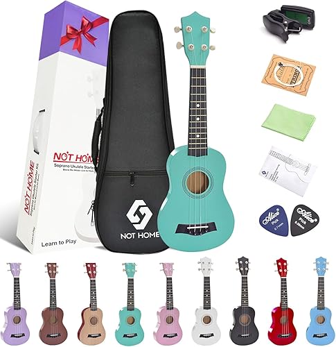 Miniatura 8 de Ukelele soprano para principiantes, juego de iniciación de ukeleles de madera de tilo de 21 pulgadas con bolsa de gig sintonizador digital, cuerdas