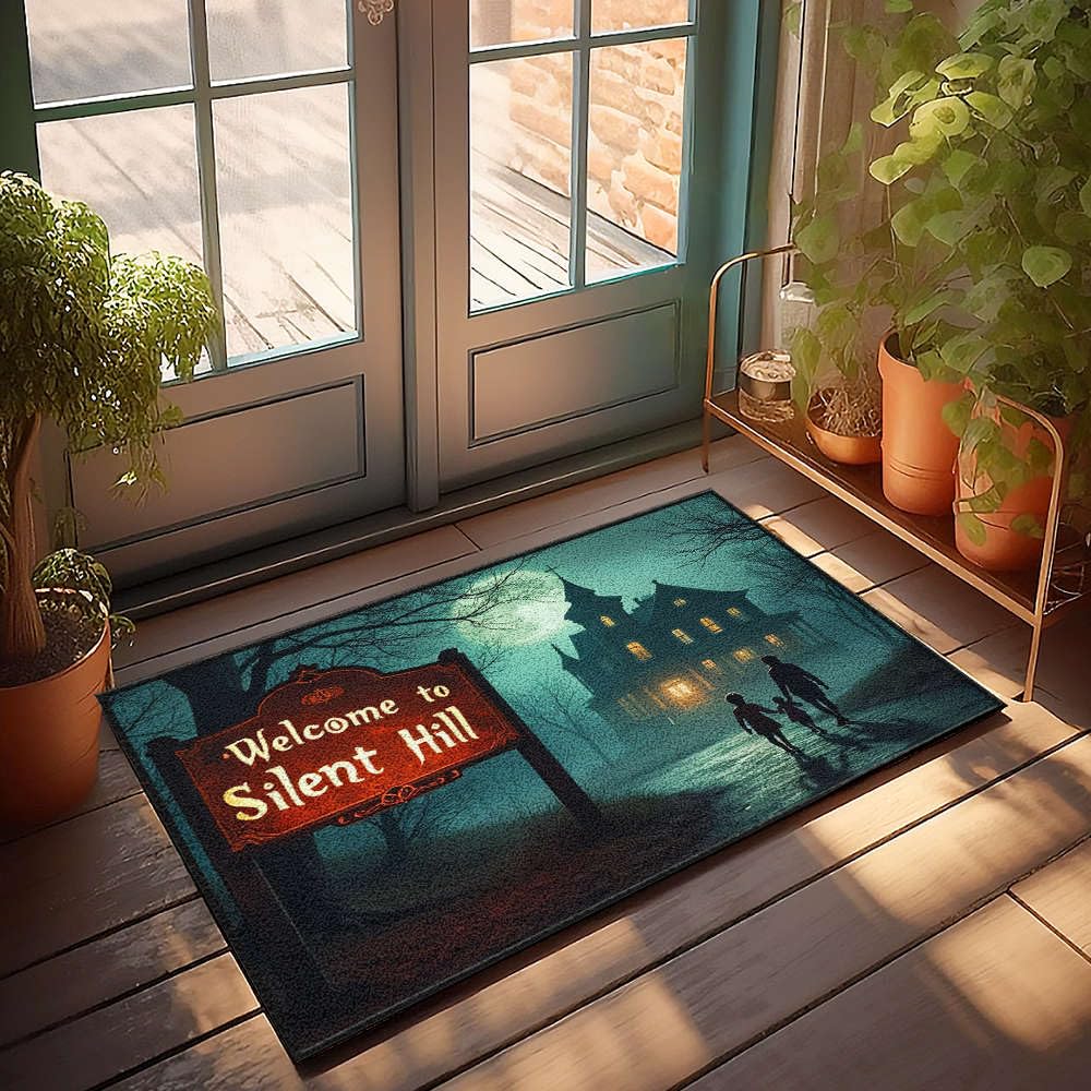 Tapis de porche à plusieurs couches Silent Hill avec imprimé maison effrayante durable