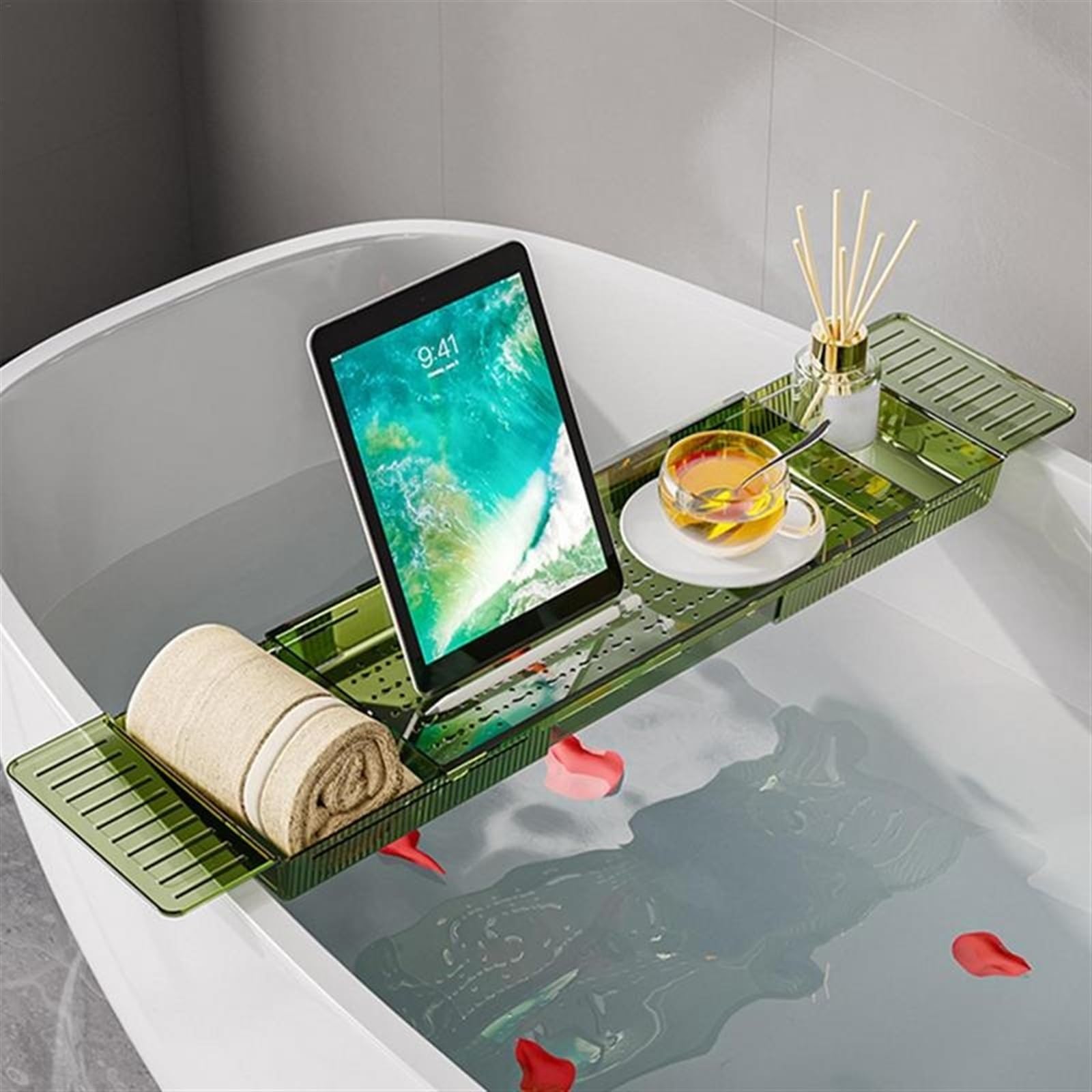 Bandejas para bañera, Organizador La Bandeja para bañera, Accesorio para bañera, se Utiliza para relajar la Mesa de baño expandible, el Estante para baño y la bañera sobre la bañera (Blanco)