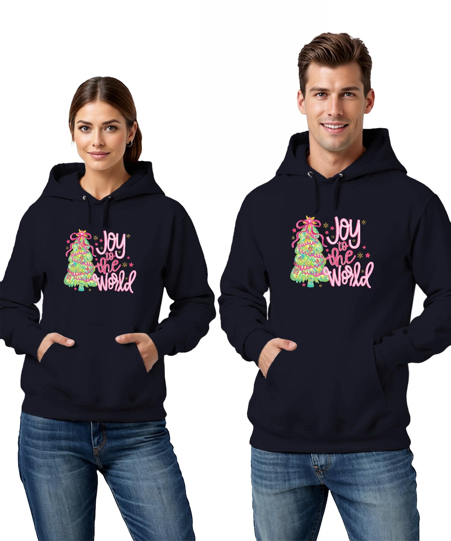 Joy to The World Choinka, prezent na Boże Narodzenie, różowy, brokatowy, uniseks bluza z kapturem