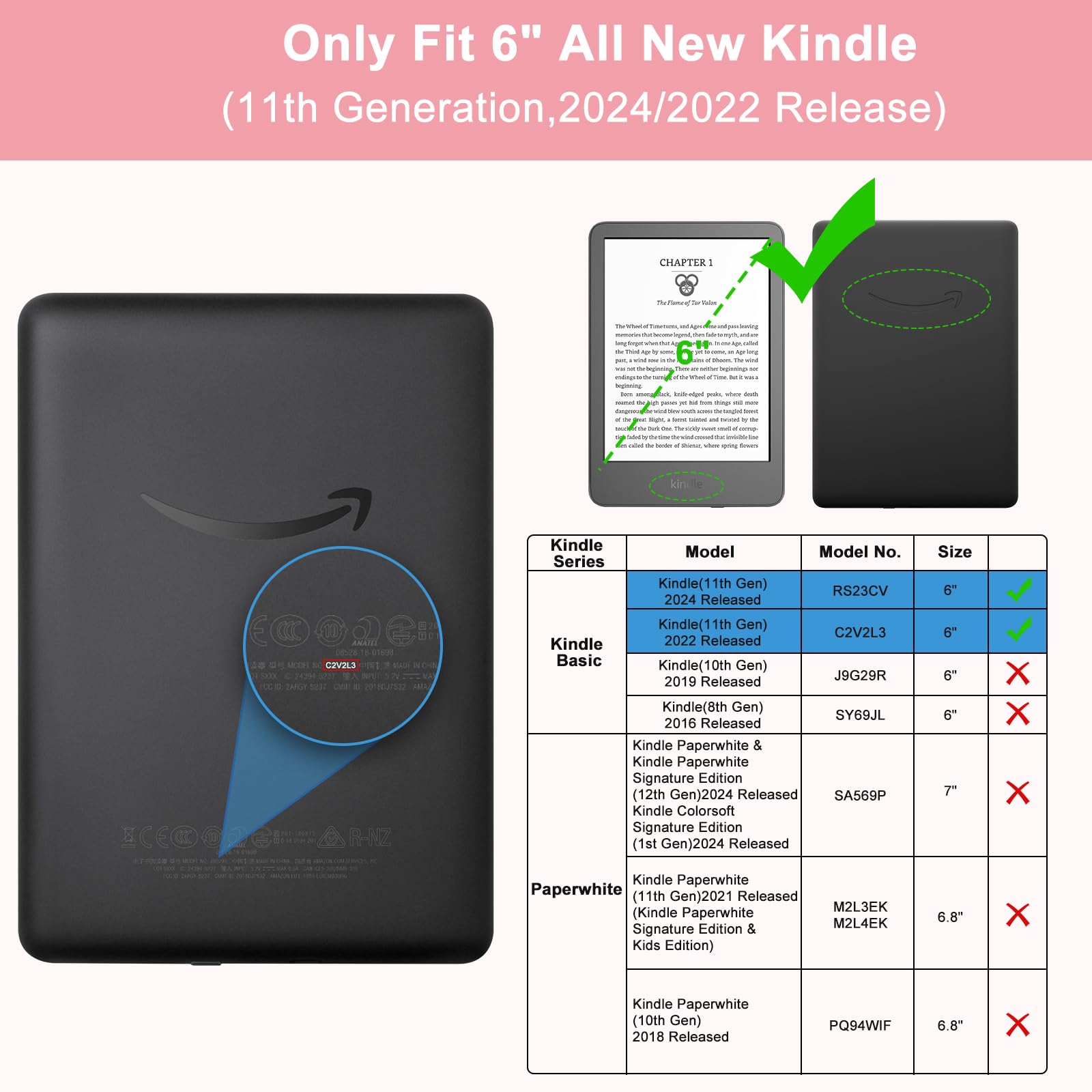 TQQ Case Fits 6" Amazon Kindle 11th Generation 2024 and 2022, Premium Slim and Lightweight Cover, Full Protection, Auto Sleep/Wake, Magnetic Closure (NOT fit Paperwhite or Oasis) - 2