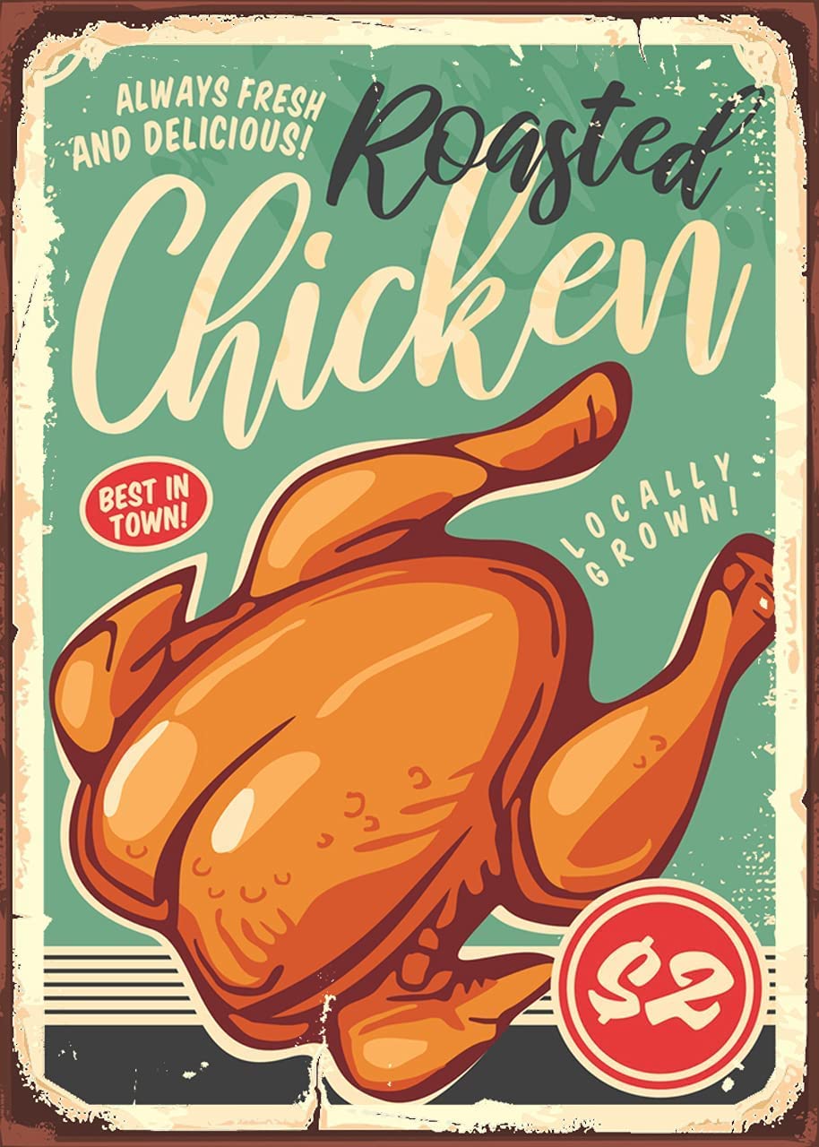 rayprint Roasted Chicken Metal Tin Sign Vintage Plaque Poster Wall Decor Gift For Home Restaurant Shop Kitchen Office Club Bar 12x16 Inch