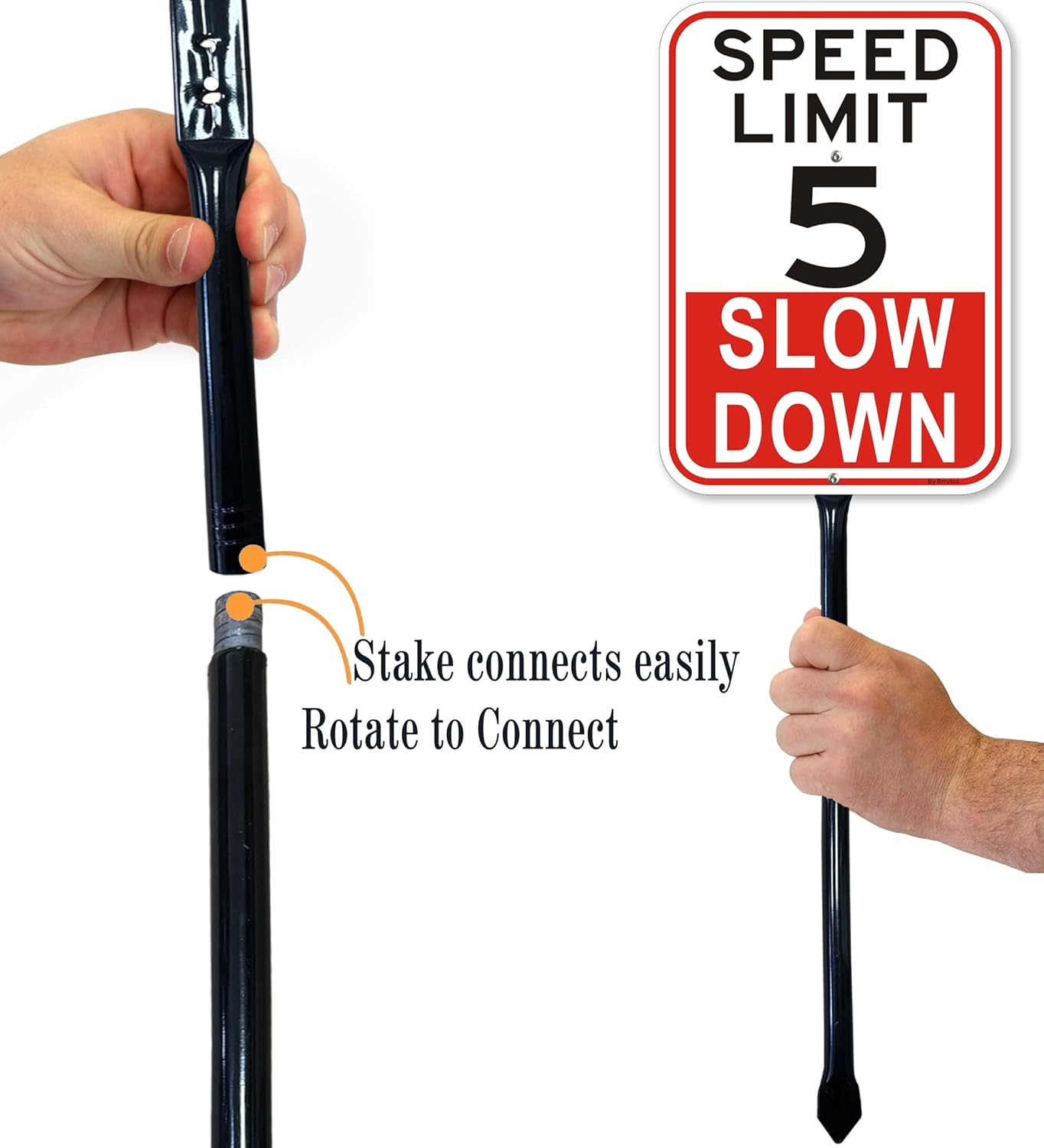 2Pack Slow Down Speed Limit 5MPH Sign with 36" Metal Thick Stakes, 10'' x 14'' Rust Free Reflective Aluminum,Easy to Mount, Outdoor use