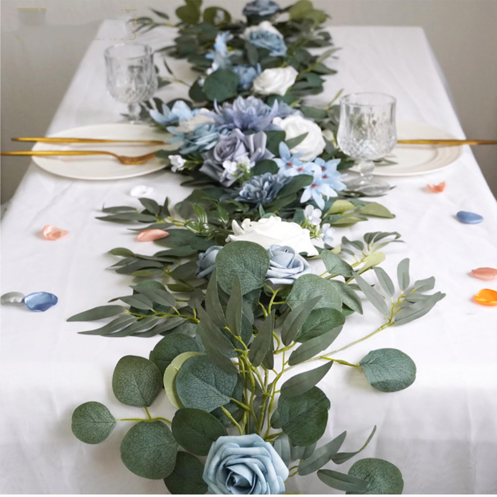 Hochzeit Rosenrebe Girlanden, 180 cm Künstliche Blumengirlande, Kunstblumen Eukalyptus Girlande Hängende Girlande, Künstliche Pflanze für Hintergrund Party Dekor (Weiß)