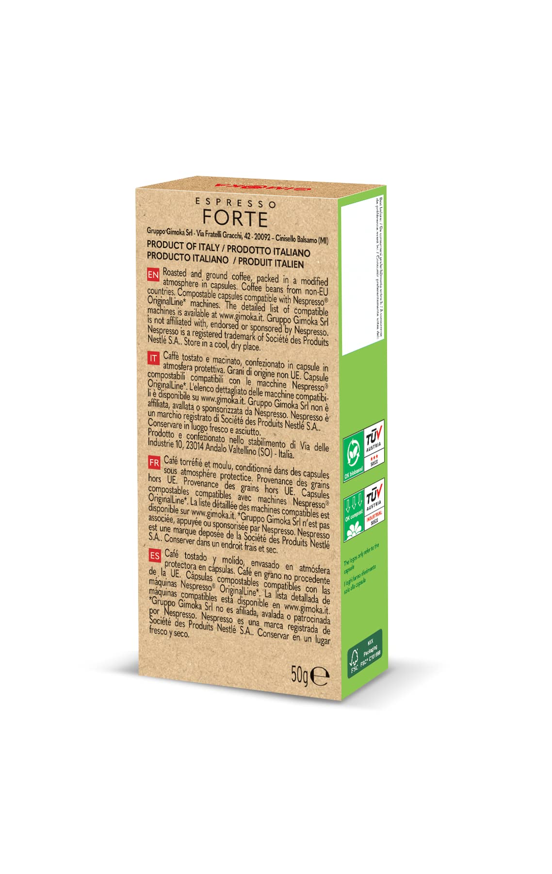 Gimoka - Compatibile Per Nespresso - Capsule Compostabili - 100 Capsule - Gusto FORTE - Intensità 11 - Made In Italy (Confezione da 2)