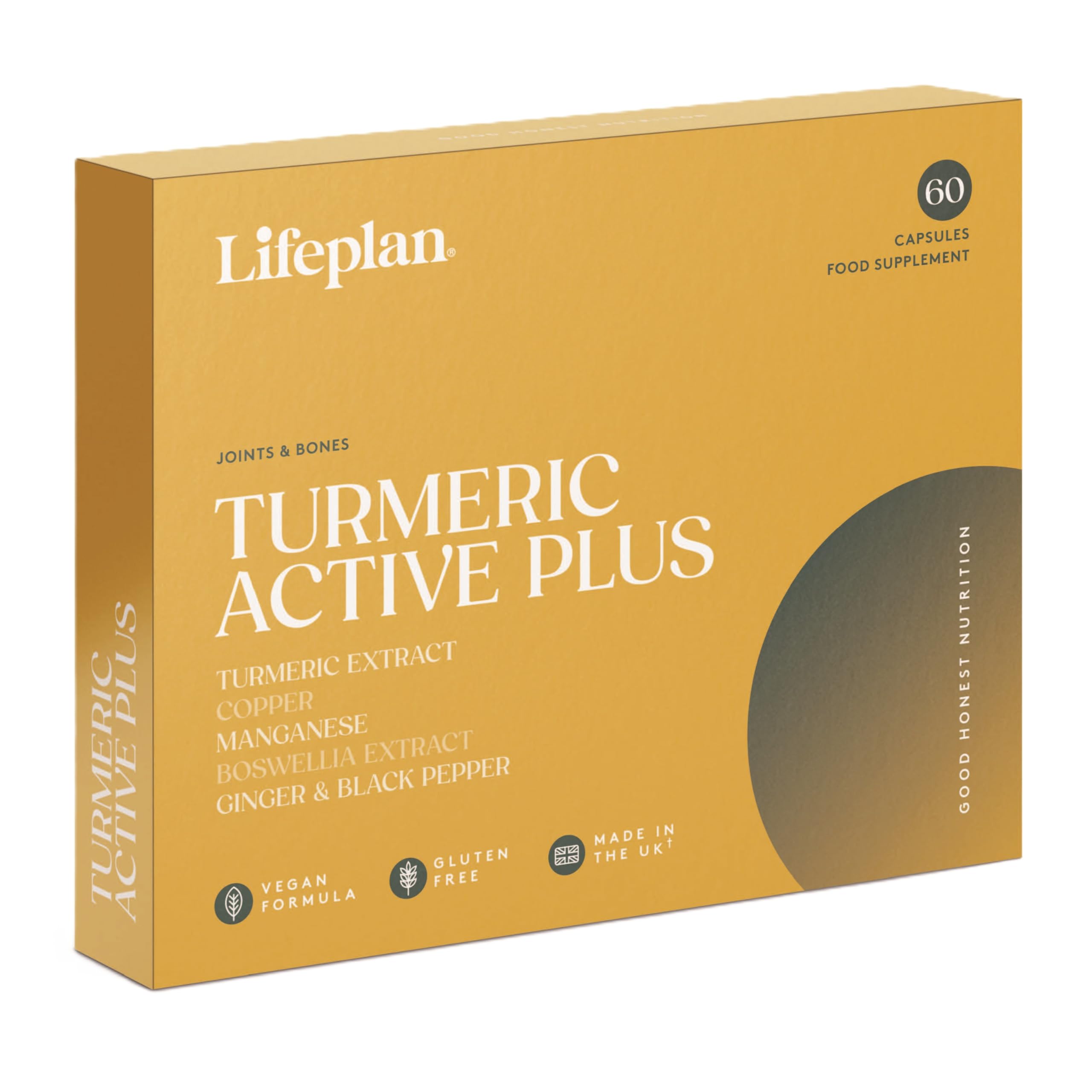 LIFEPLAN Turmeric Active Plus 60 Capsules – High Strength Turmeric & Curcumin Supplement – Joint Support, Mobility & Inflammation – 81.66g