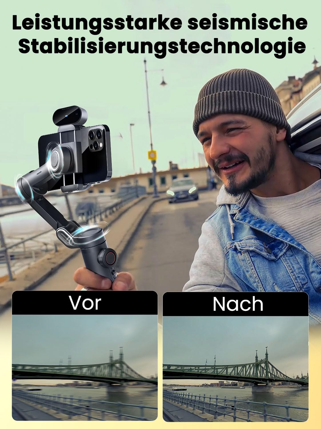 AOCHUAN Gimbal-Stabilisator für Smartphone, NO APP KI-Verfolgung, Gestensteuerung, Inception 360°, mit TikTok YouTube, 3-Achsen-Falt-Gimbal-Stabilisator für iPhone und Android, XE AI-Version
