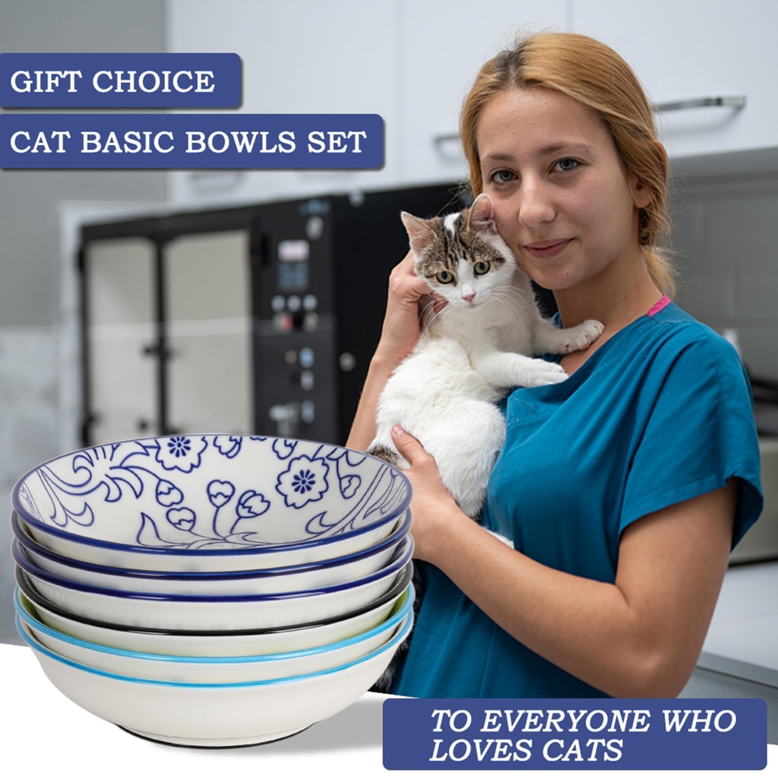 Katzennäpfe für Indoor-Katzen, rutschfeste Silikonunterseite, 14 cm, Katzenfutternapf, geneigt, Schnurrhaarfreundlich, Katzennäpfe - 6 bunte Katzenfutterschrauben-Set für die tägliche Katzenfütterung,