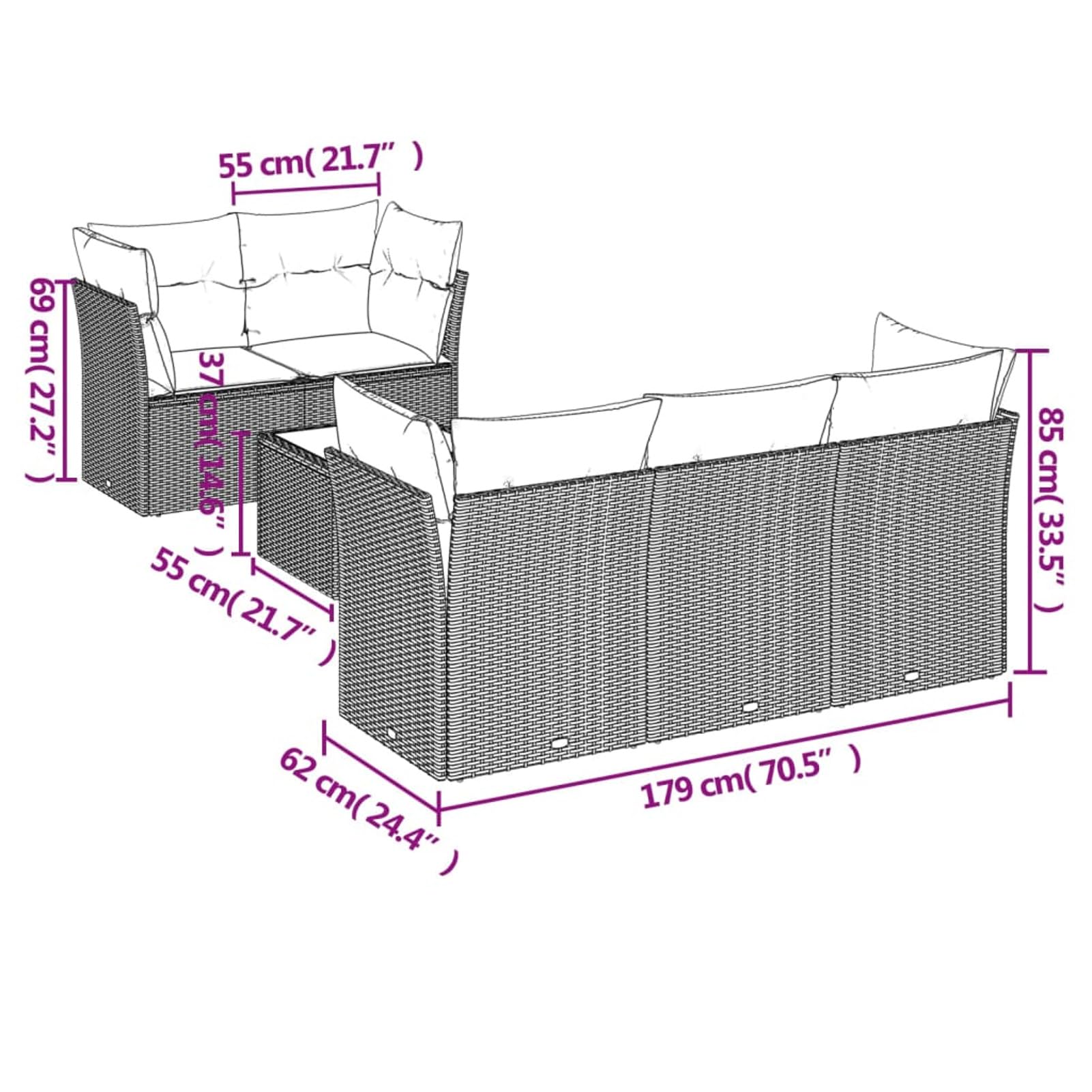 ShGaxin Zestaw sofy ogrodowej 6 sztuk i poduszek z rattanu syntetycznego, sofa ogrodowa na zewnątrz, sofa ogrodowa Taras, Sofy tarasowe, meble ogrodowe ogrodowe - 3217246