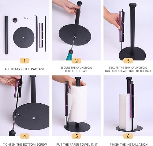 Miniatura 6 de Toallero de papel negro para desgarro de una mano, dispensador de toallas de papel con base antideslizante para cocina, baño, dormitorio, elegante y