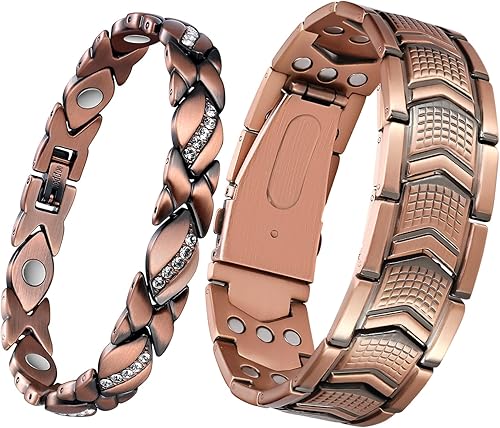 Jecanori Pulseras magnéticas de cobre eficaz para mujeres y hombres, pulsera magnética ultra resistente con herramienta de tamaño
