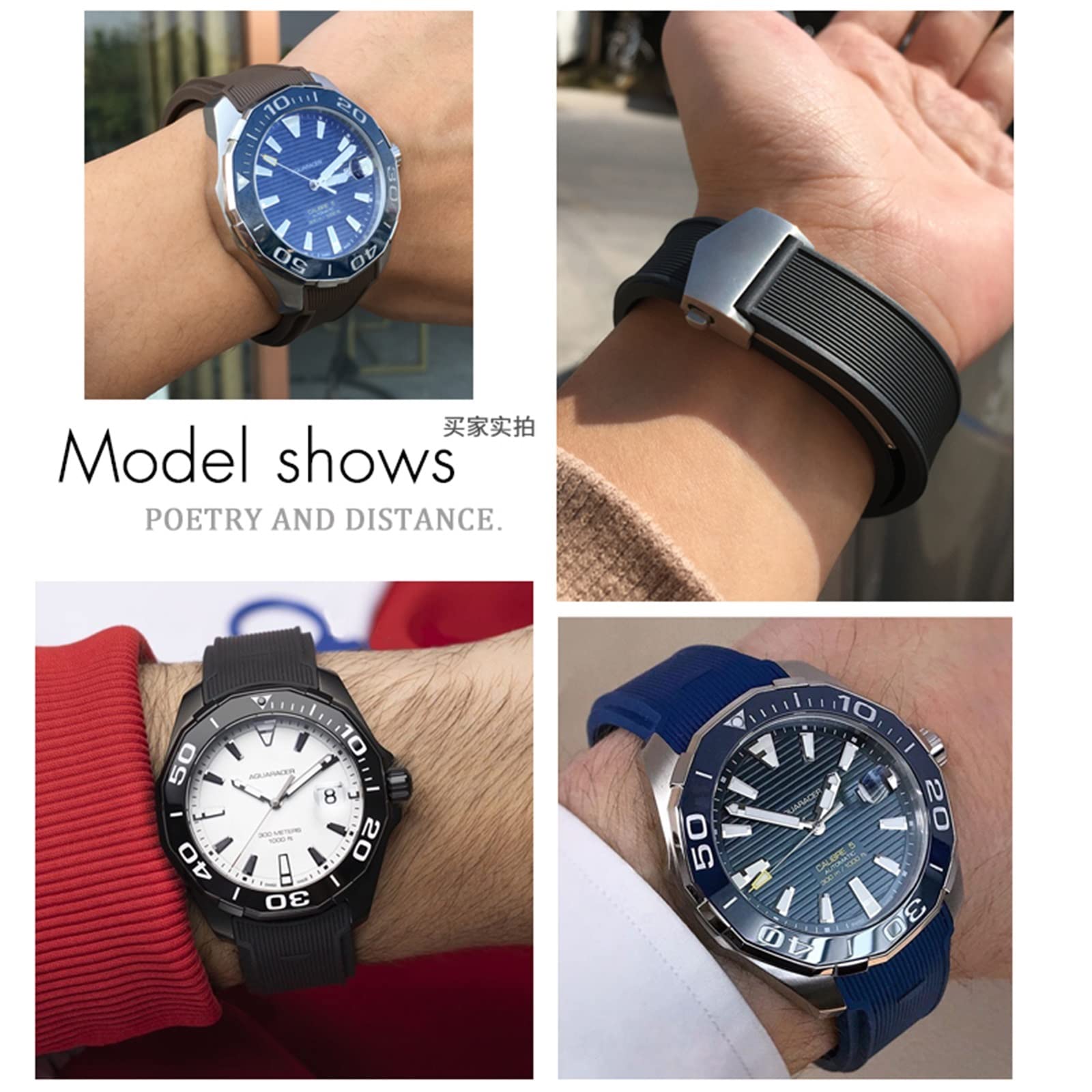 Bracelet de montre étanche en caoutchouc de silicone de 20 mm et 22 mm pour Tag Heuer Carrera Aquaracer F1
