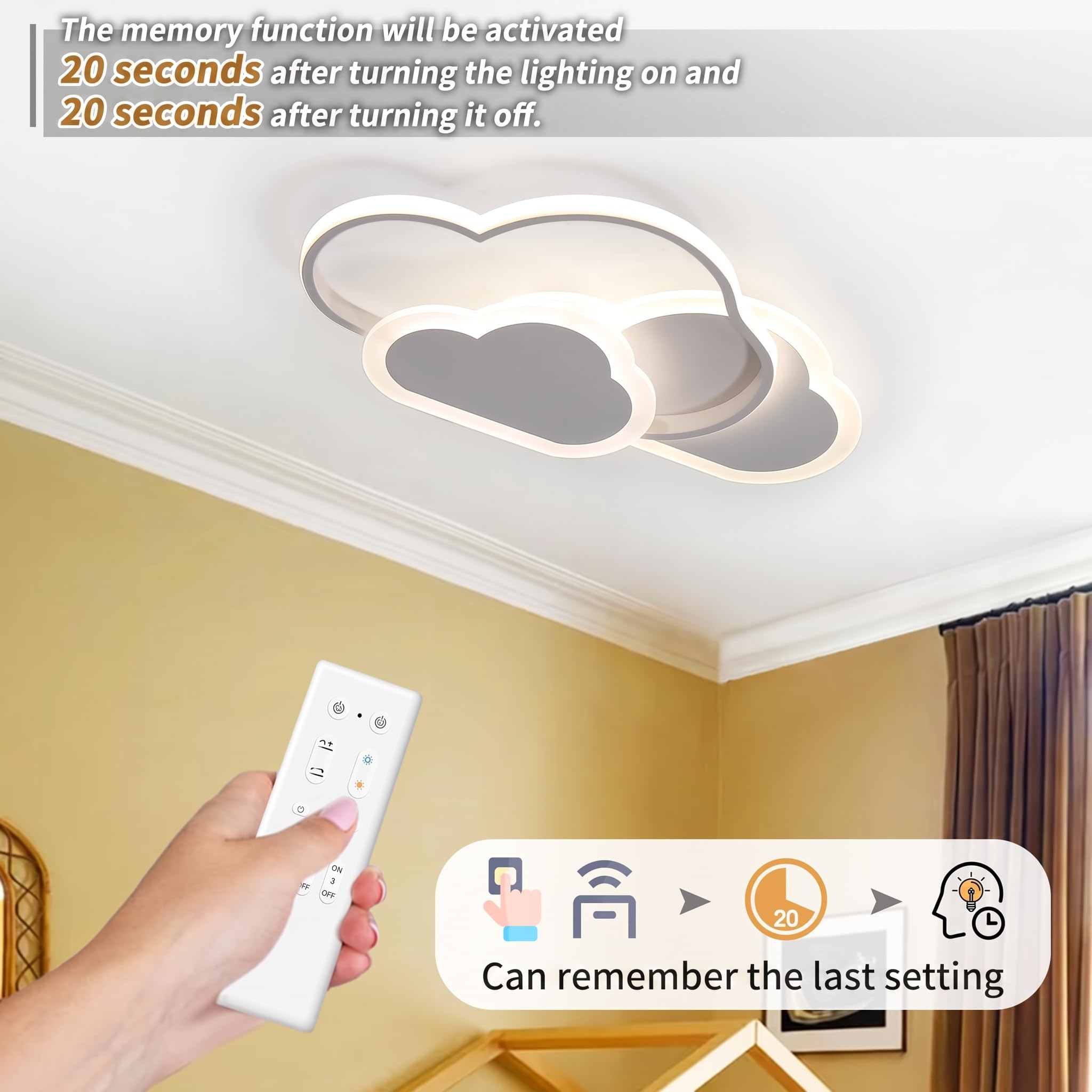 Plafonnier LED pour enfants 48W, 62 CM Lámpara de techo LED Regulable con Control Remoto 3000-6000K, Plafón Led Techo Lámpara LED de Nubes Luces para Dormitorio de bebé