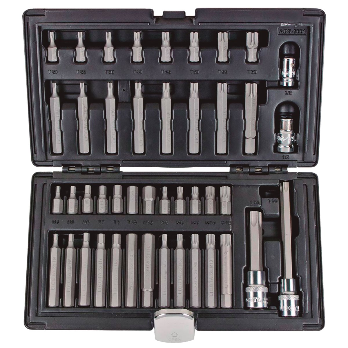 ESTUCHE 44 PUNTAS de 10MM Acero S2 para uso PROFESIONAL en taller mecánico de coche HEXAGONAL, TORX y SPLINE
