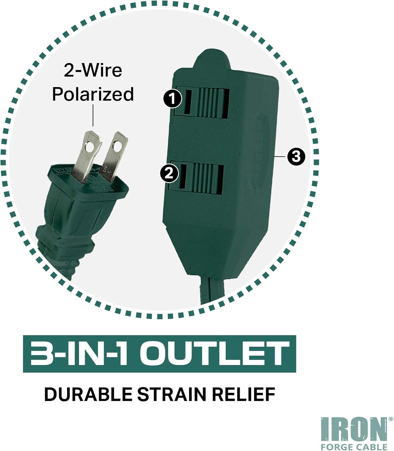 Iron Forge Cable 3 Outlets Foot Switch Extension Cord 15 ft, 2 Pack, 13 Amp Green Extension Cord with Foot Tap Switch Multiple Outlets, 16/2 Indoor Lamp Cord with Multiple Plugs 15 ft
