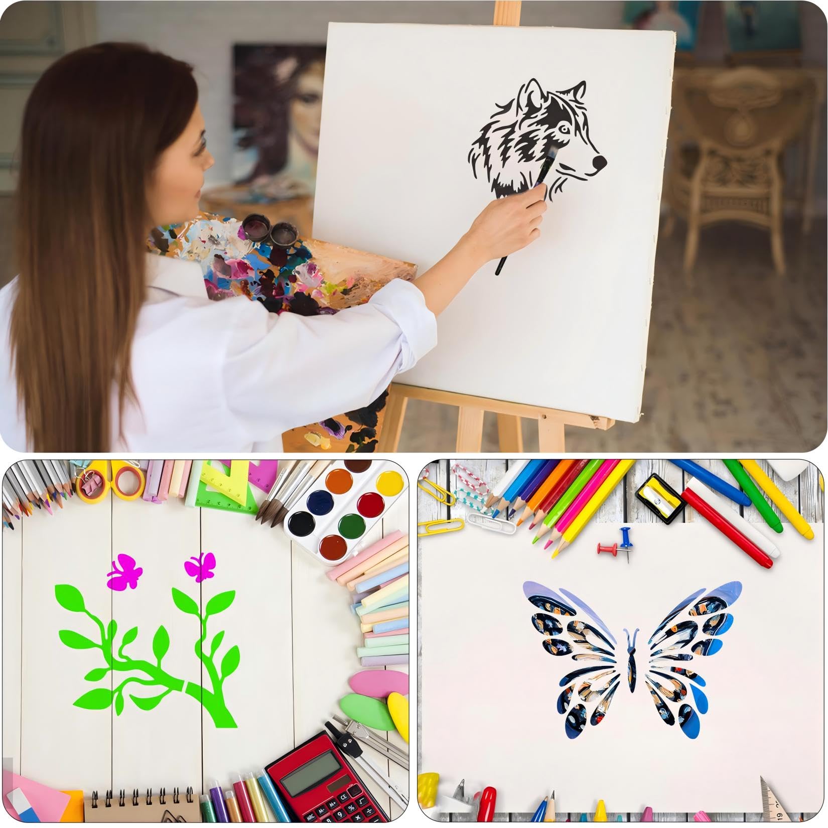 80 Stück Malschablonen Set - Blumen Blätter Tiere Vorlagen Für DIY Deko 7,6x7,6cm