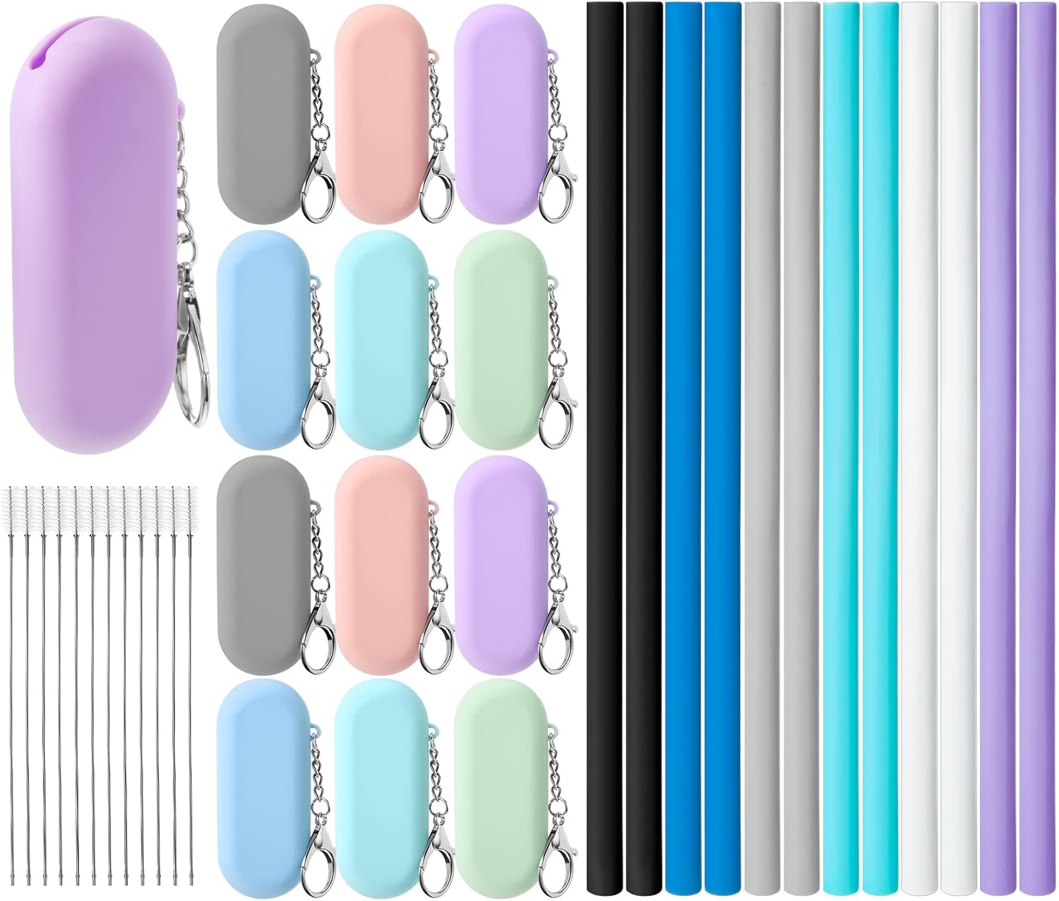 12 Set Collapsible Straws Foldable Silicone Straws with Case, Portable Travel Straws Reusable