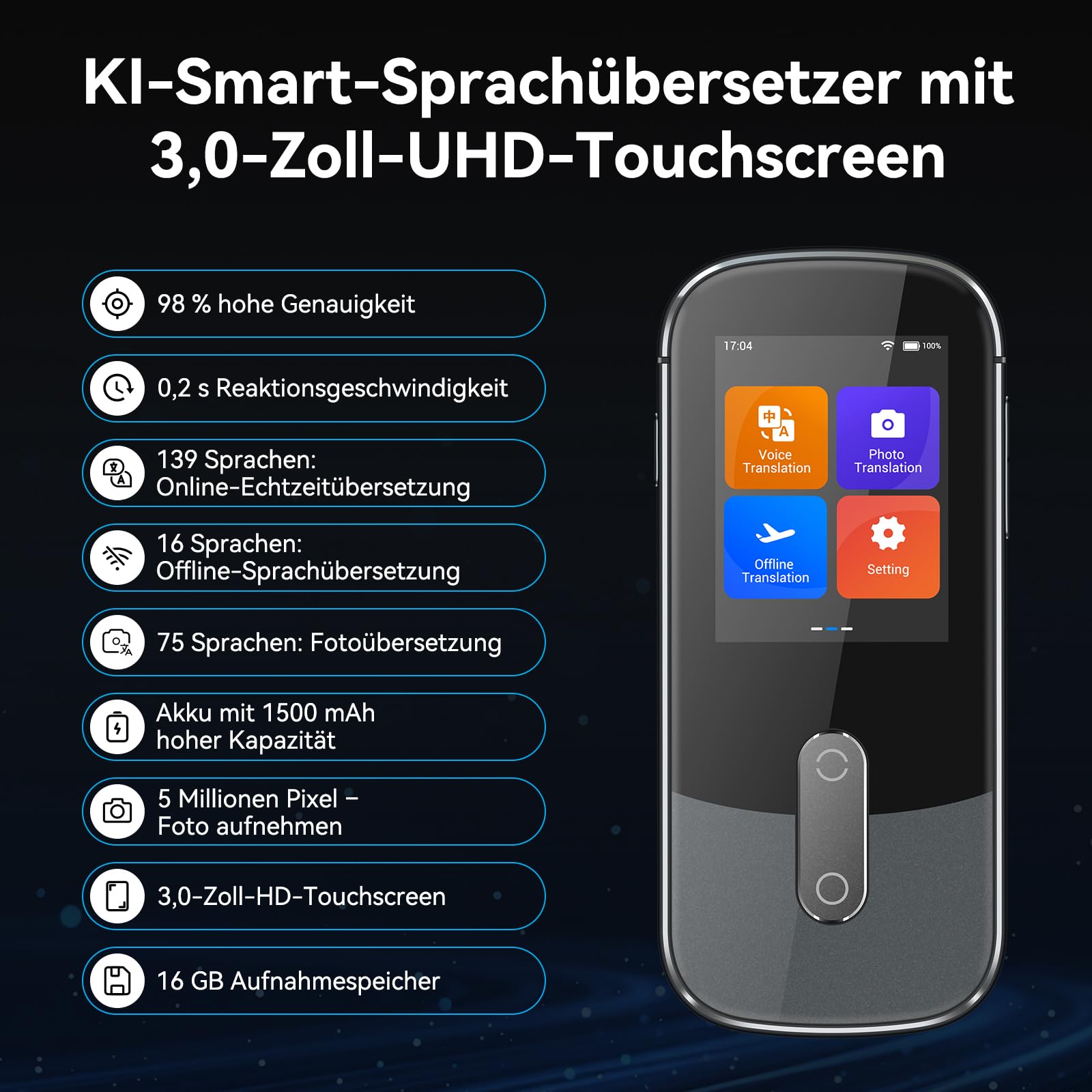 Wooask Sprachübersetzer Ohne Internet, Übersetzer Gerät Testsieger, Translator W09 Übersetzer Echtzeit 144 Sprachen mit sprachausgabe/Offline/Foto Sprachübersetzer für Reisen,Lernen und Business
