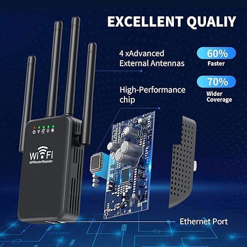 Miniatura 6 de Amplificador de señal WiFi 2023 de largo alcance hasta 9985 pies cuadrados y más de 50 dispositivos, Internet para el hogar, amplificador repetidor
