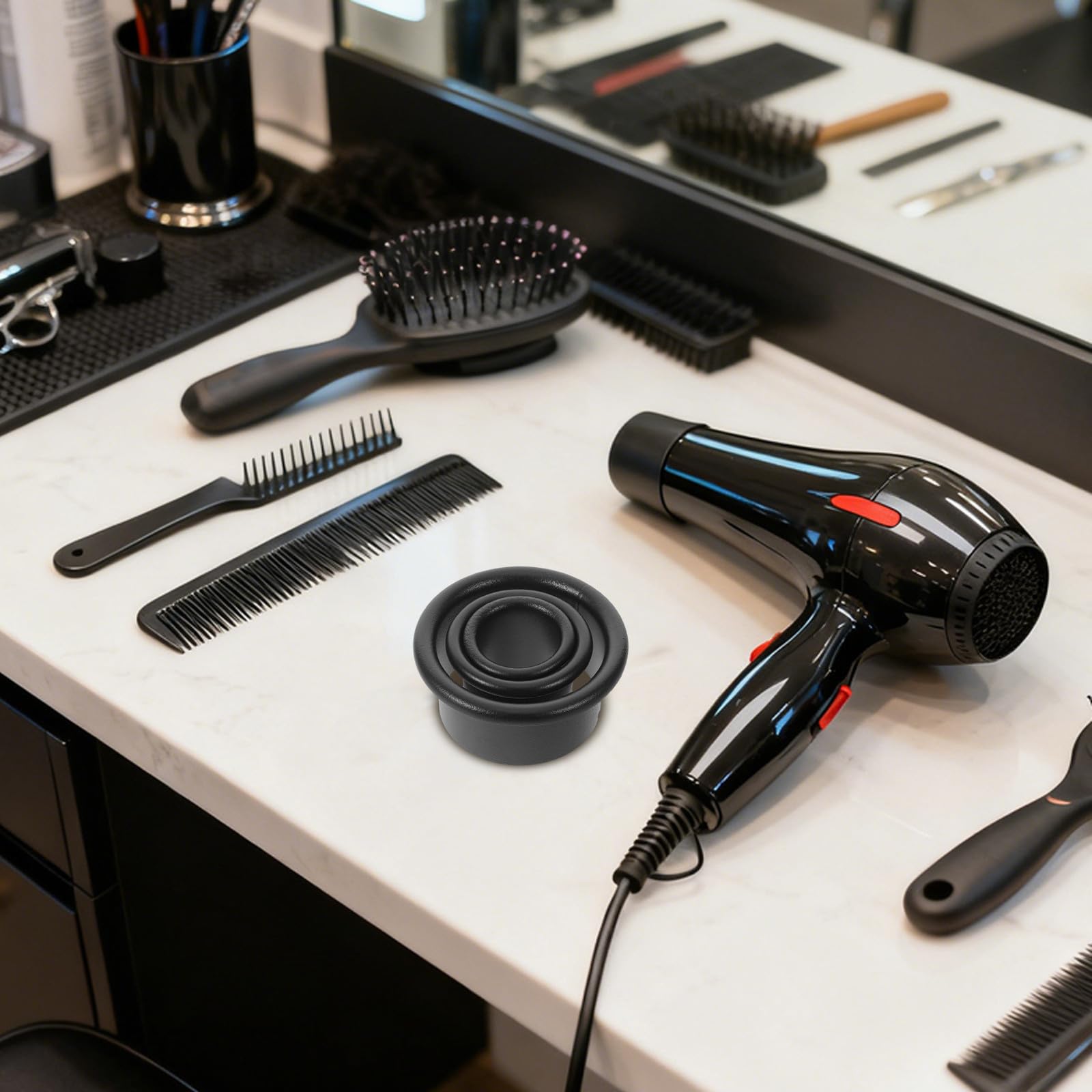 Soporte para Secador de Pelo Estable en Negro de Acero Inoxidable 6 Piezas para Uso en Baño y Estación de Barbería
