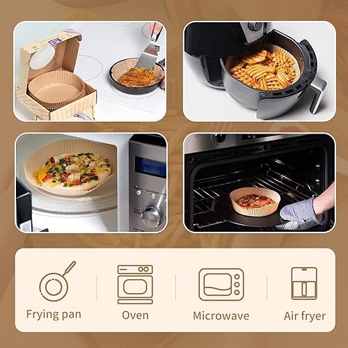 Miniatura 5 de QUANSHANGJU Papel para freidora de aire, 100 piezas de papel pergamino antiadherente, forro desechable para hornear asar microondas (8 pulgadas,