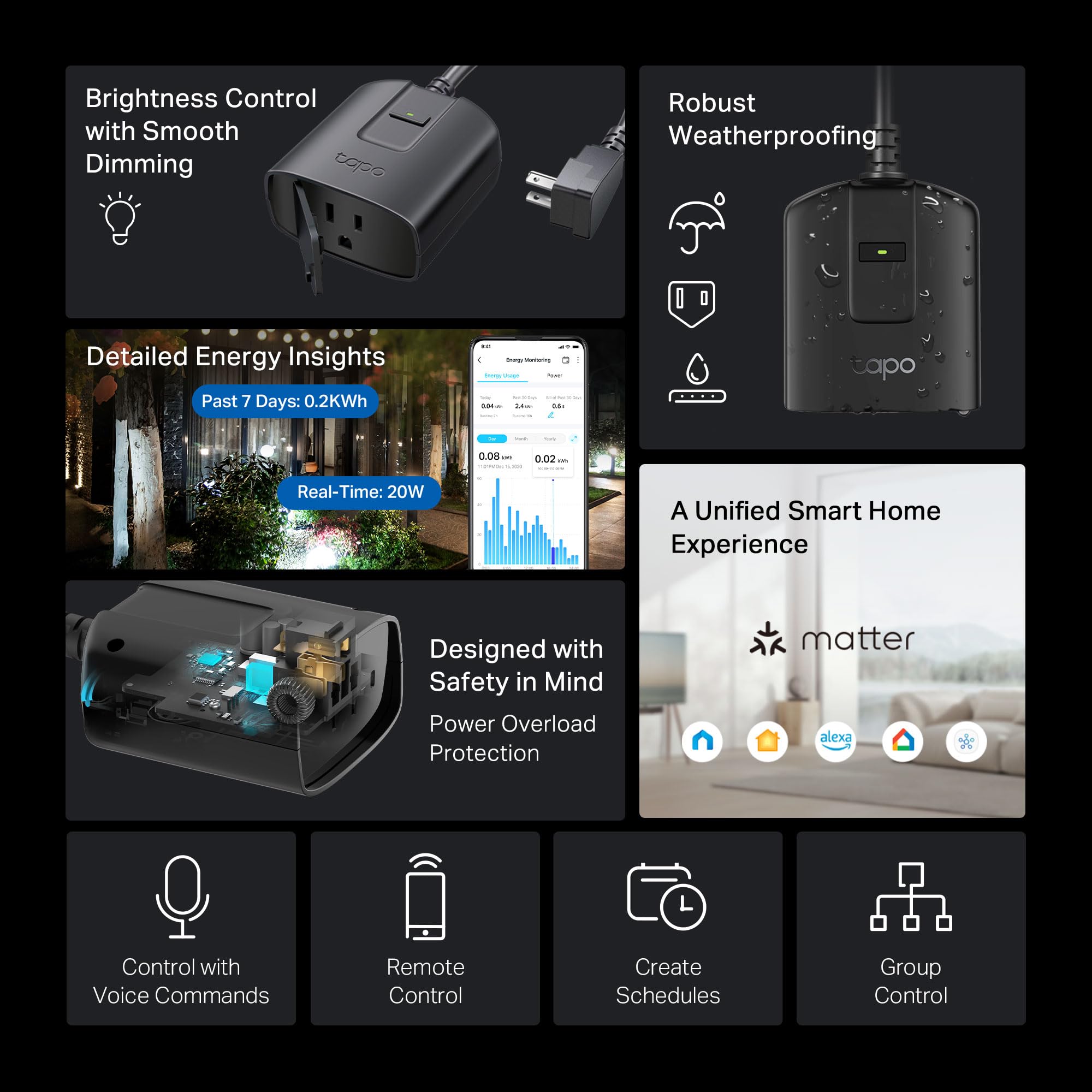 Tapo Outdoor Smart Dimmer Plug for Outdoor Lights Matter App Control IP65 Weather Resistant Works with Siri Alexa — view 2