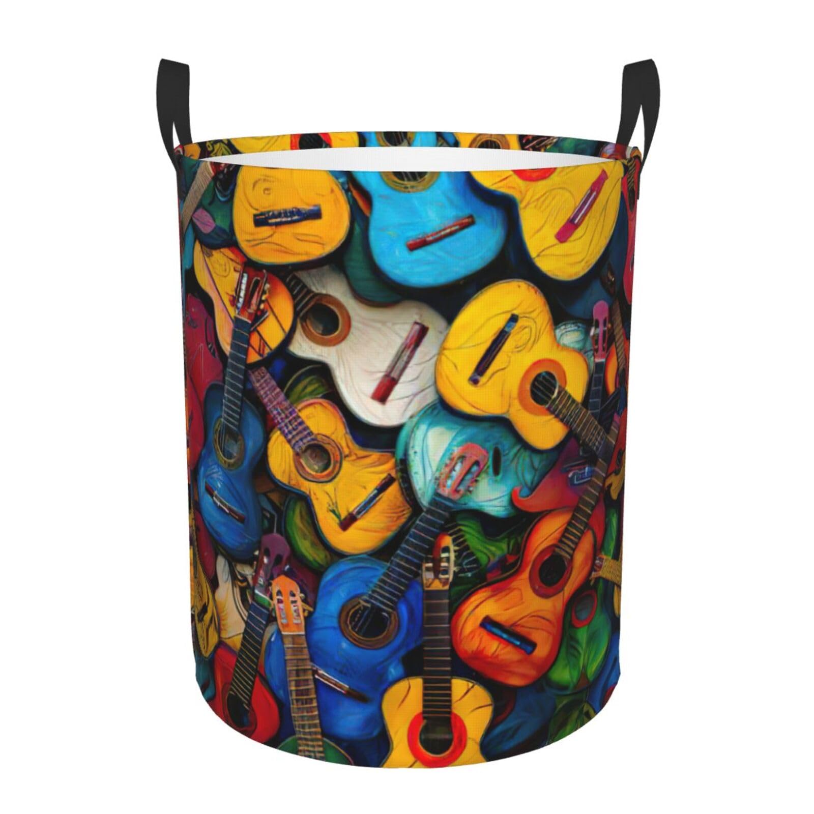Panier à linge coloré avec impression acoustique artistique de guitares