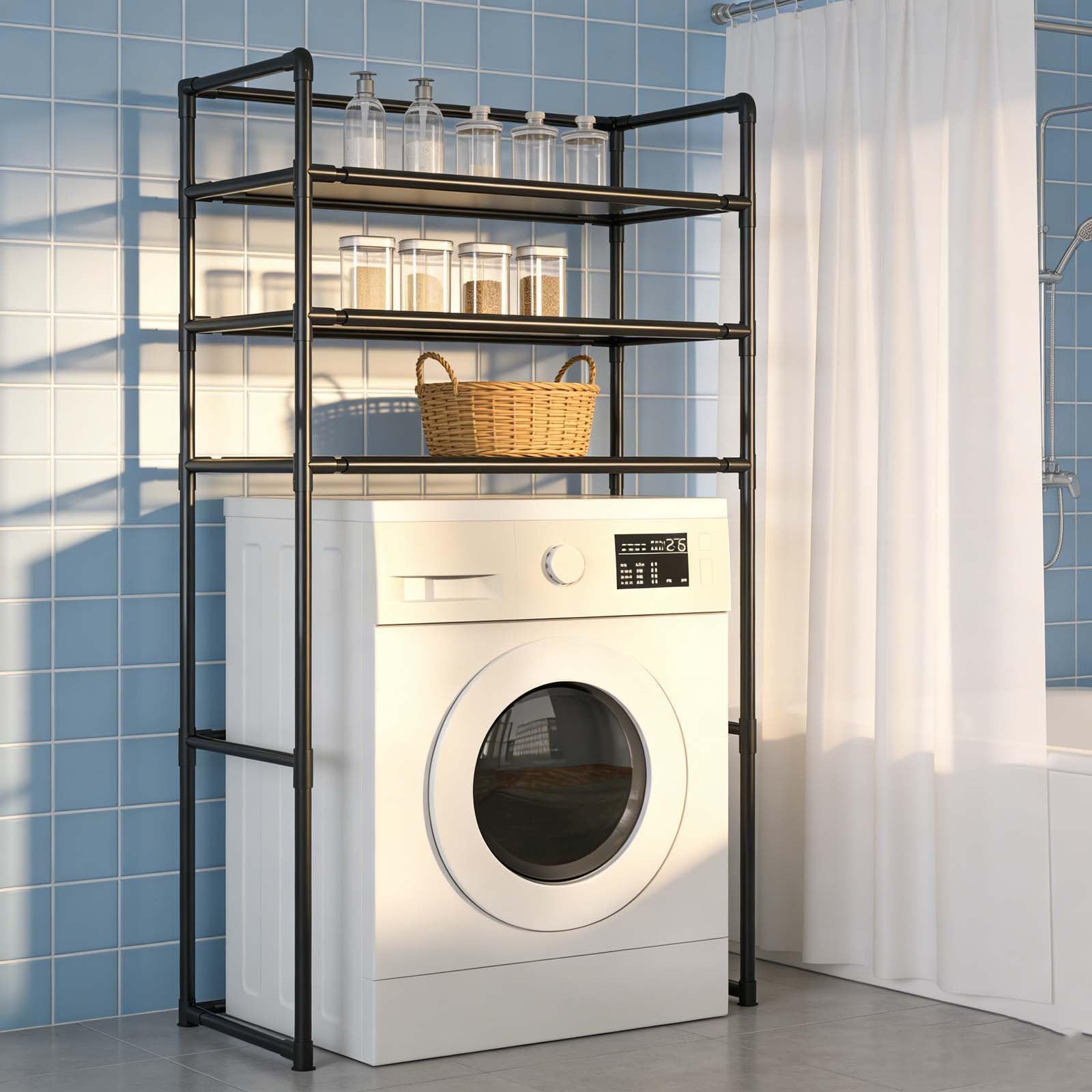Unità Sto per lavatrice ed espandibile sopra il WC, per lavanderia pesante e versatile sopra la lavatrice, ripiano Sto (nero)