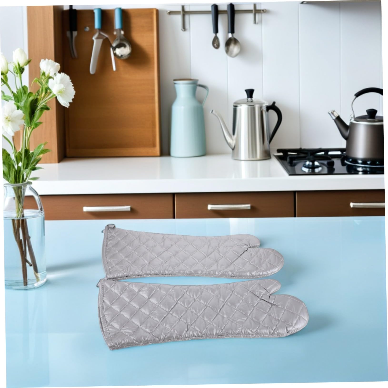 Alipis Guanti da Forno Resistenti al Calore con Rivestimento Argento Antiscivolo e Termici Guanti da Cucina e Microonde per Protezione Mani in Cottura e Forno