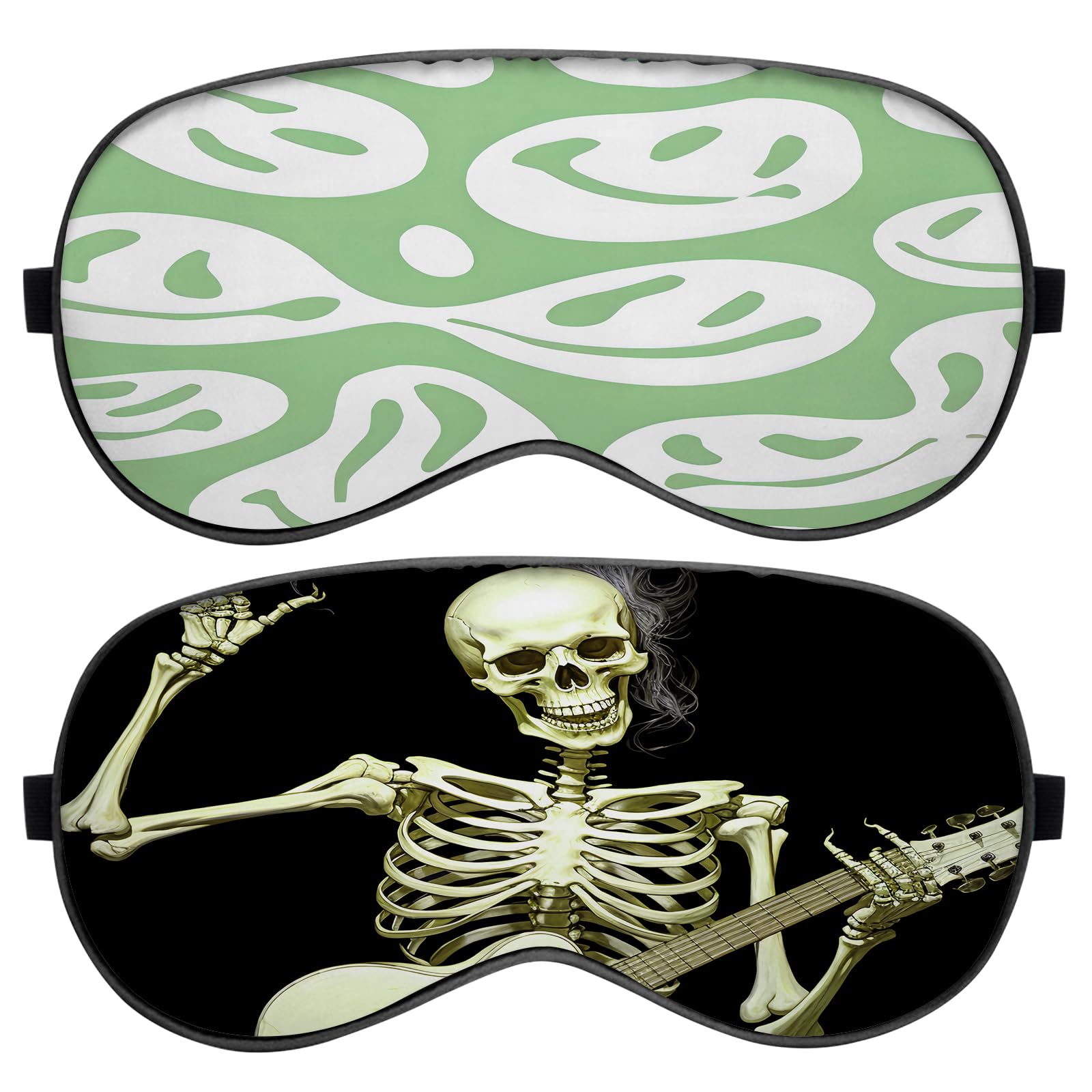 Deokke Schlafmaske, Seide, Augenmaske mit verstellbarem Riemen zum Schlafen, weich, niedlich, ästhetisch, für Damen, Mädchen, Herren, Flugzeug (T18-grünes Skelett)