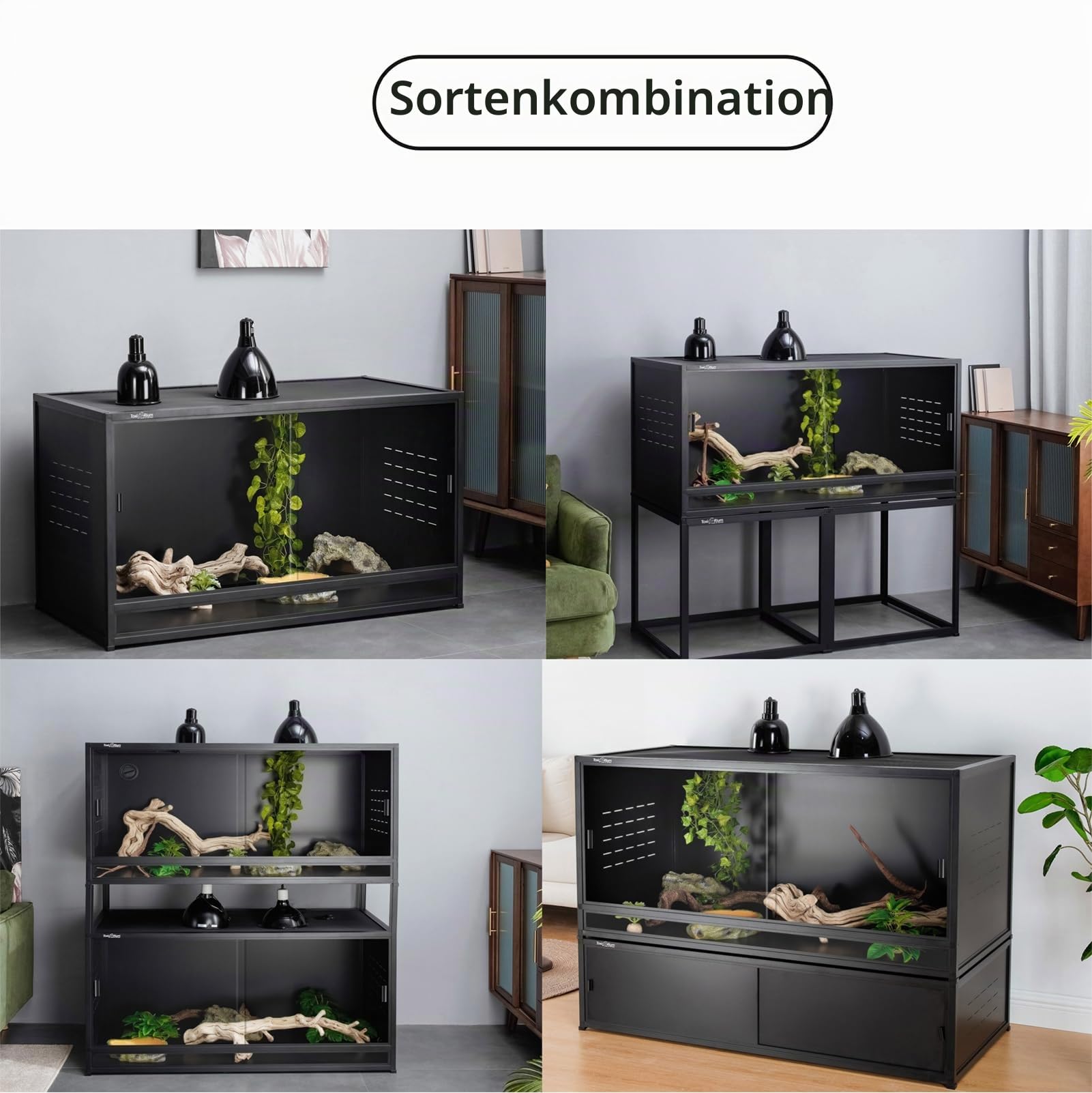Reptilien-Tank, 122 Liter, 121,9 x 61 x 61 cm, großes Reptiliengehege für Bartdrachen und Kugelpython, Schlangen-Terrarium mit robuster Frontschiebetür aus gehärtetem Glas, Zahlenschloss