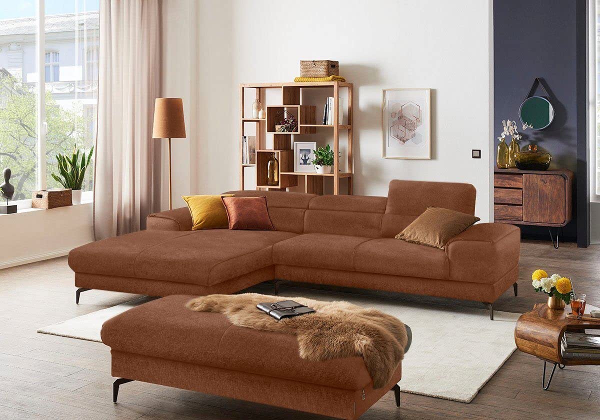 Fabrique Hembrella 6-Seater L-Shape Suede Fabric Sofa Set with Ottoman (RHS) | Modern, Luxurious, and Comfortable Furniture for Home Office, Guests, and Living Room | Brown-image-45