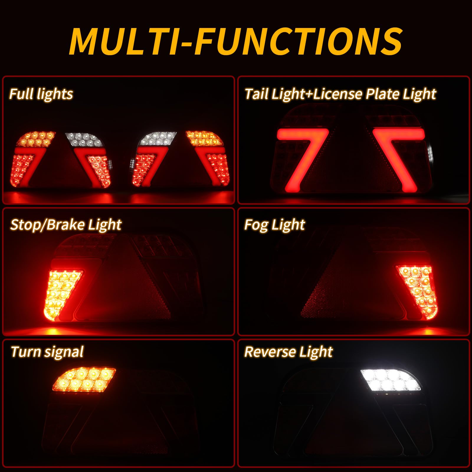 2 szt. Zestaw tylnych świateł przyczepy 12 V/24 V LED Tylne światła z trójkątnym odblaskiem, oświetlenie tablicy rejestracyjnej, 6-żyłowy kabel o długości 25 cm, wodoodporność IP67
