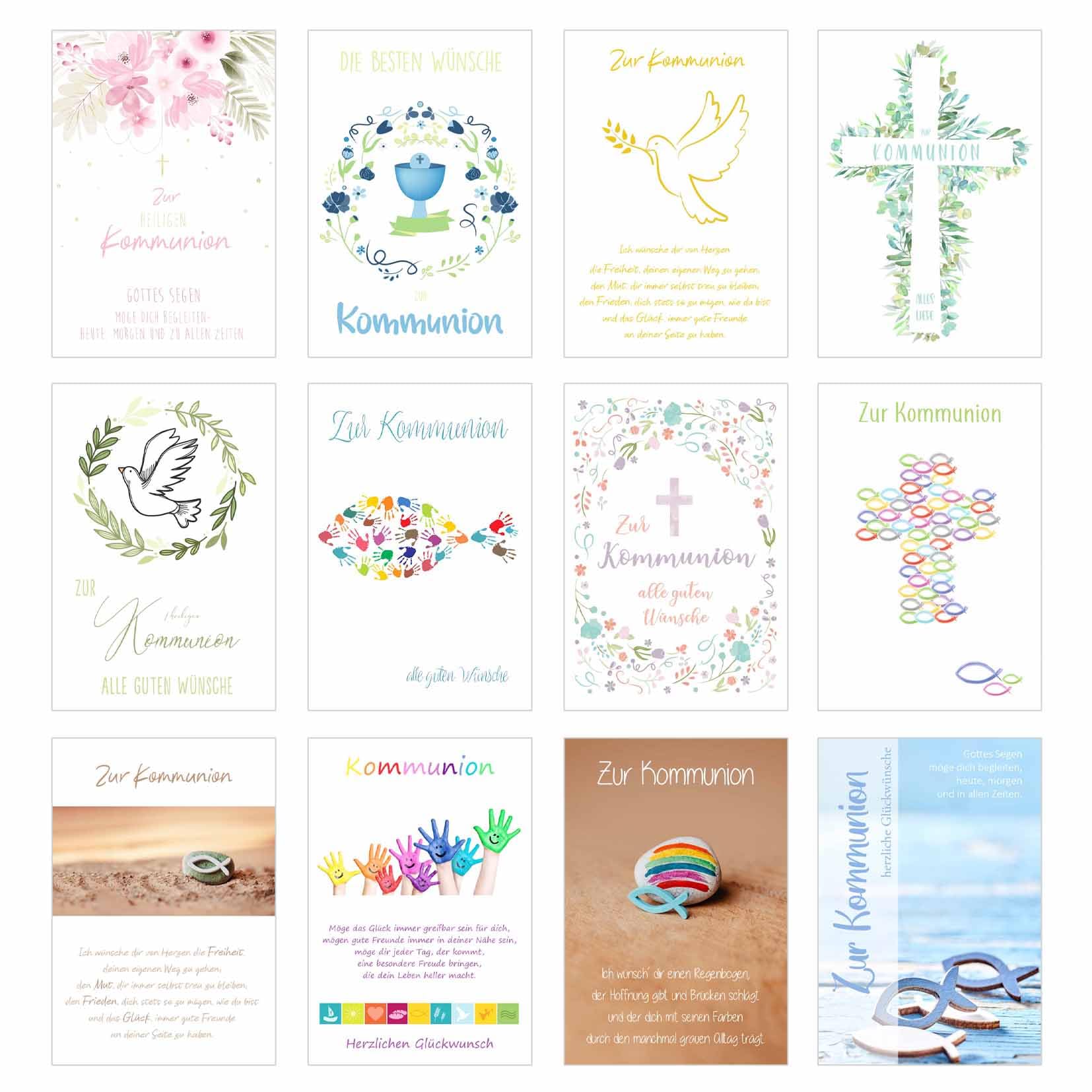 Edition Seidel Set 12 Kommunionskarten mit Umschlag - Glückwunschkarte zur Kommunion - Kommunionskarte - Set Kartenset (Klappkarten mit Briefumschlag)