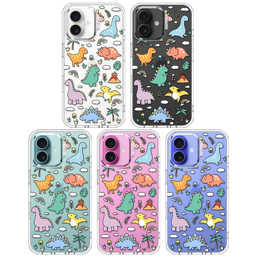 MOSNOVO Case for iPhone 16 Plus, [Buffertech 6.6ft Military-Grade Drop Protection] [Anti Peel Off Tech] Clear TPU Bumper Phone Case Cover Design - Dinosaur Land - 3