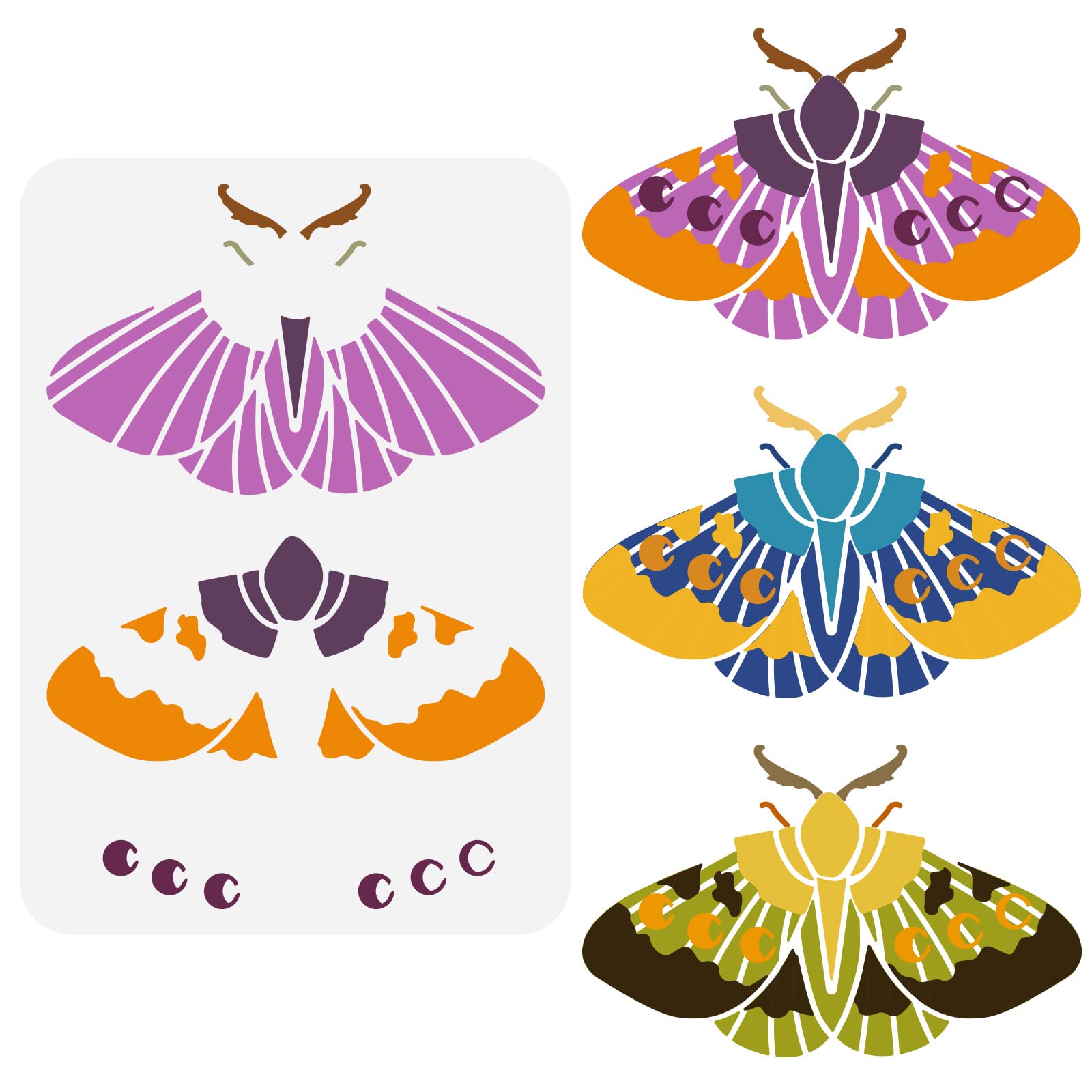 FINGERINSPIRE Layered Moth Stencil 21x29.7cm Plastic PET Painting Stencil Moth Drawing Template Moon Phase Stencil Animal Theme Stencil Reusable Stencil for Home Decoration DIY Painting