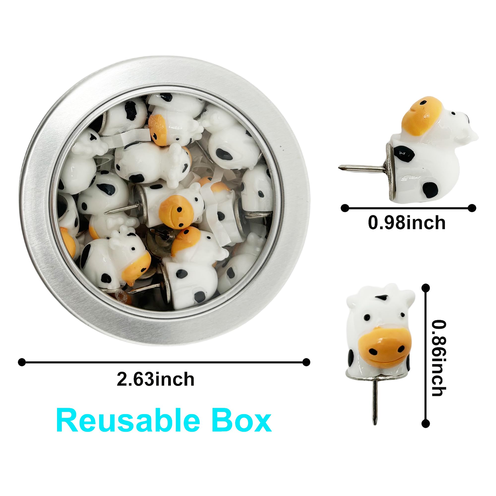 20 Pcs Mini Resin Cute Colorful Cow Shape Thumbtack Creative Metal Push Pins For Home Decor, Documents, Organization, Photos Wall, Maps, Bulletin Board Or Cork Boards