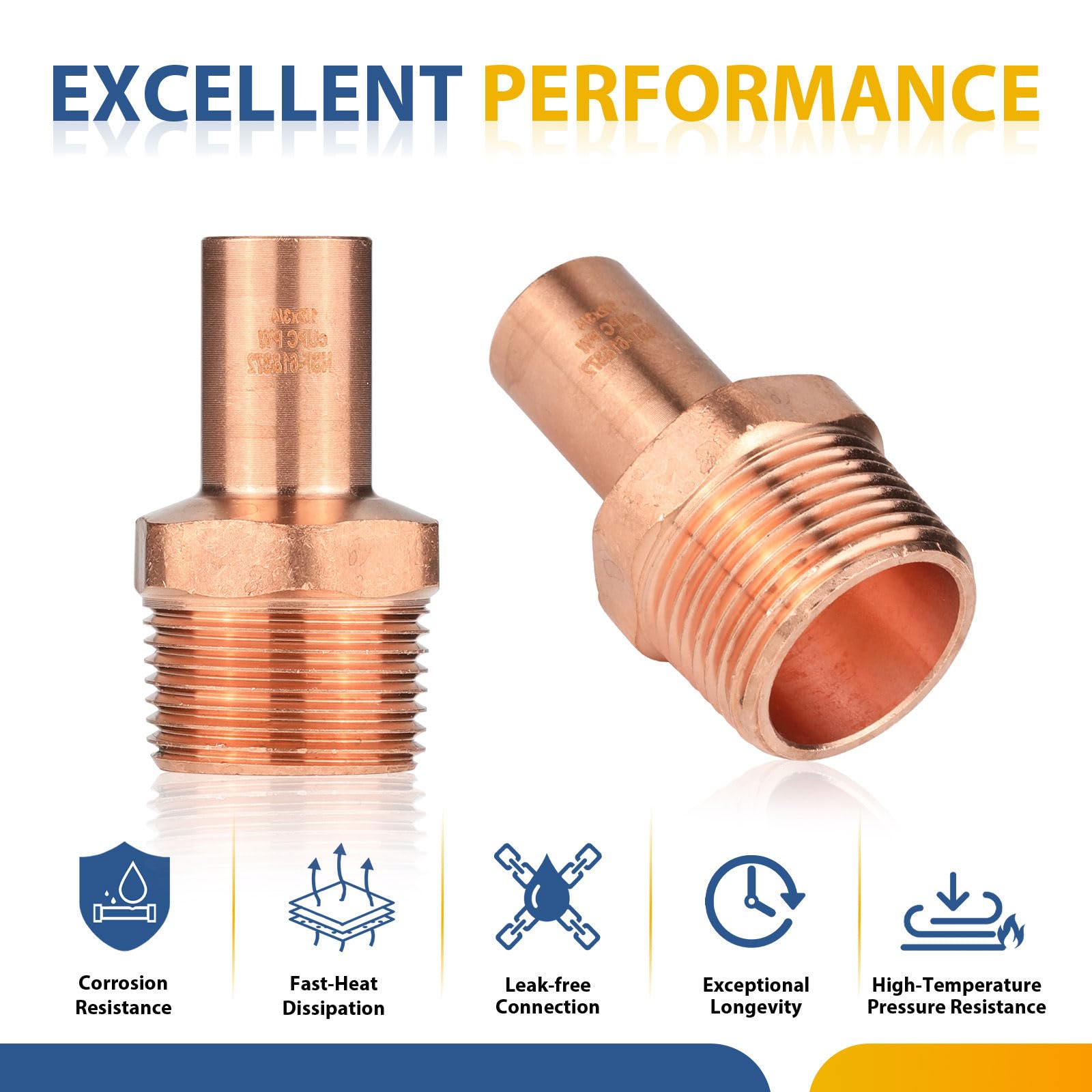 Paquete de 10 Unidades de, Llave de Paso Macho de Cobre para Calle, 1/2" FTG x 3/4" MPT, Llave de Paso Macho NPT para plomería.