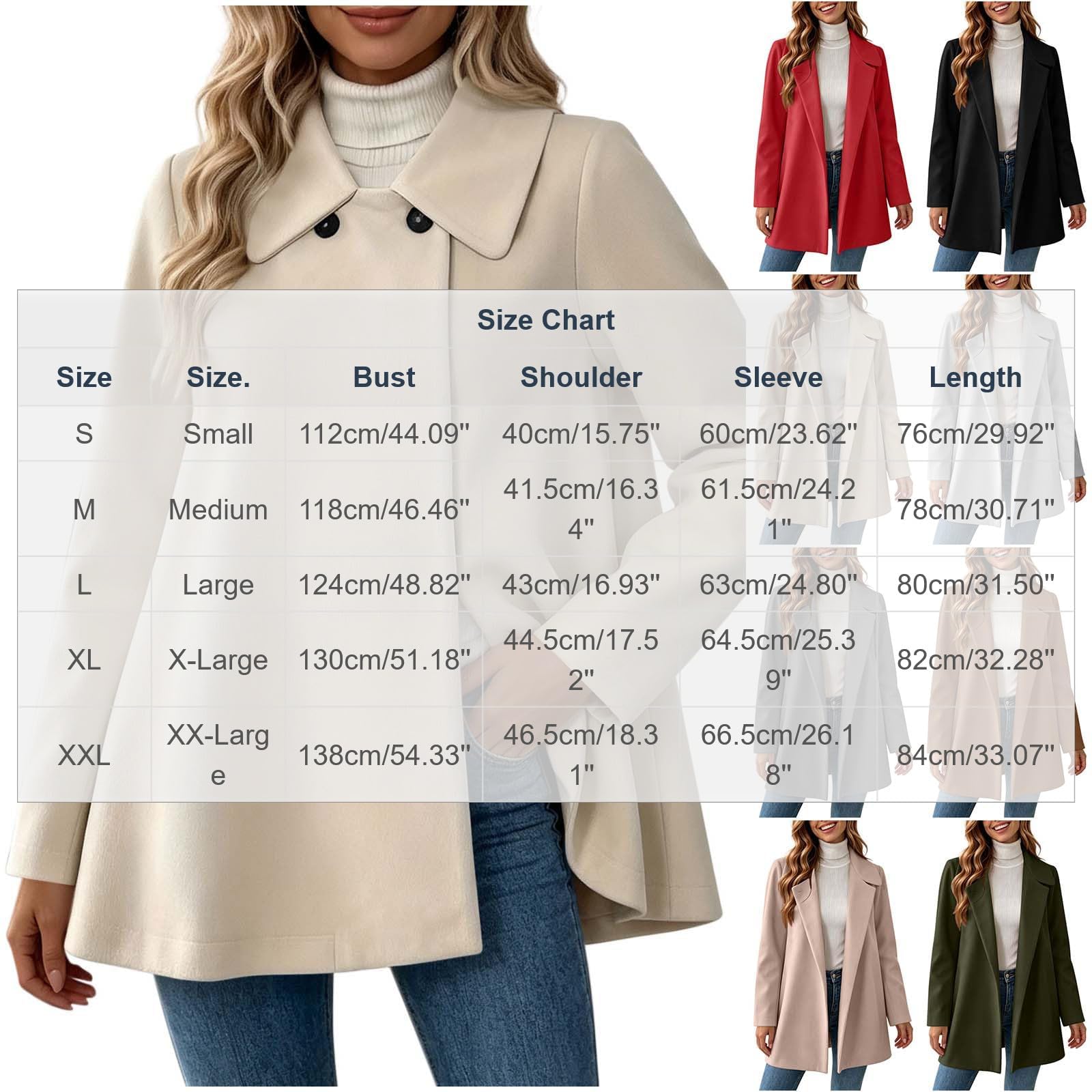 Wollmantel Damen Winter Wollwalk Jacke Mittellang Wool Coat Casual