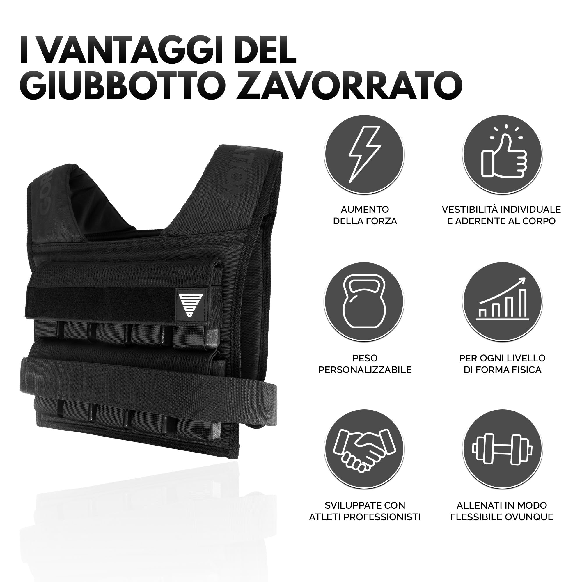 GORNATION Giubbotto Zavorrato per Palestra, Gilet Zavorrato Fitness con Pesi Regolabili per Calisthenics, Weighted Vest per Allenamento di Forza e Cross Training, per Uomo e Donna, 10 kg/20kg