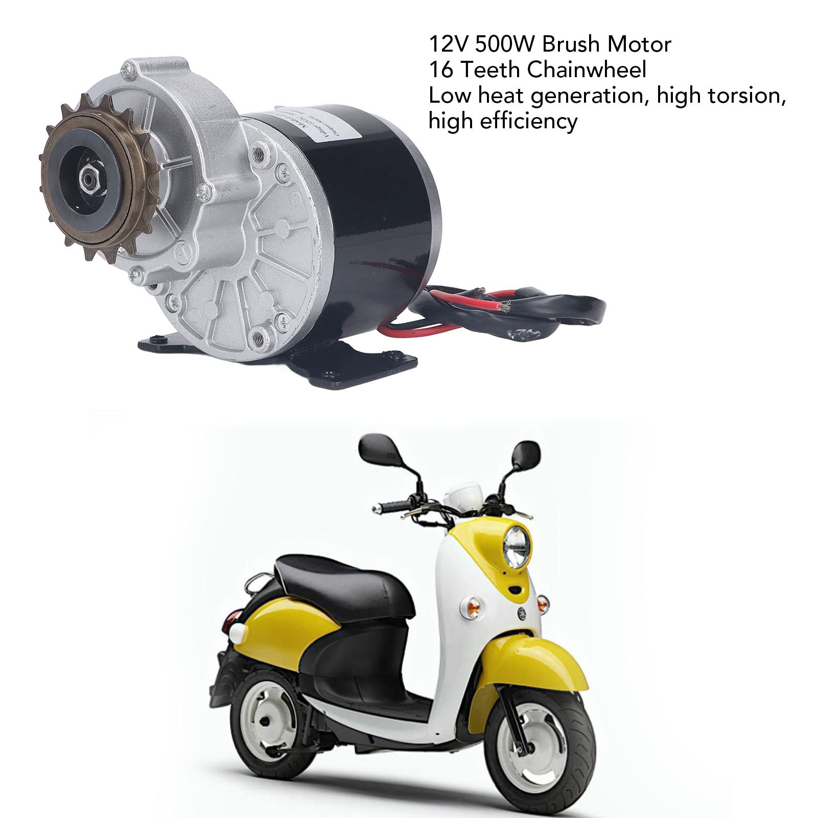 BuyWeek Motore Elettrico Spazzolato Motoriduttore, DC 12V 500W 2500 RPM 16 Denti in Lega di Alluminio per Bici Elettrica