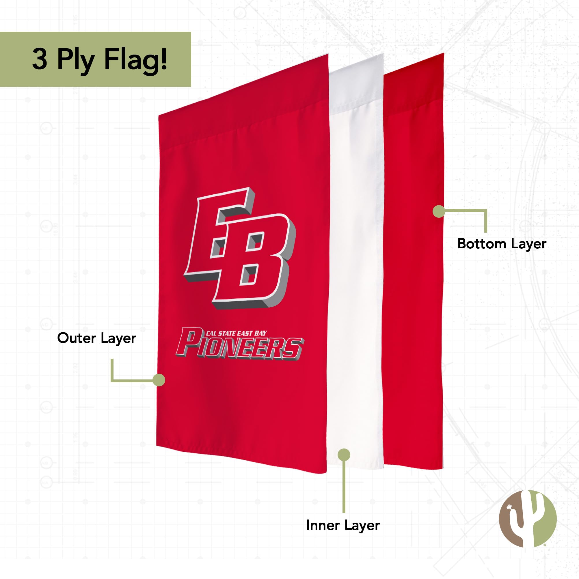 Cal State East Bay Pioneers Flag - 3x5 Feet, 100% Polyester, Indoor/Outdoor, Officially Licensed