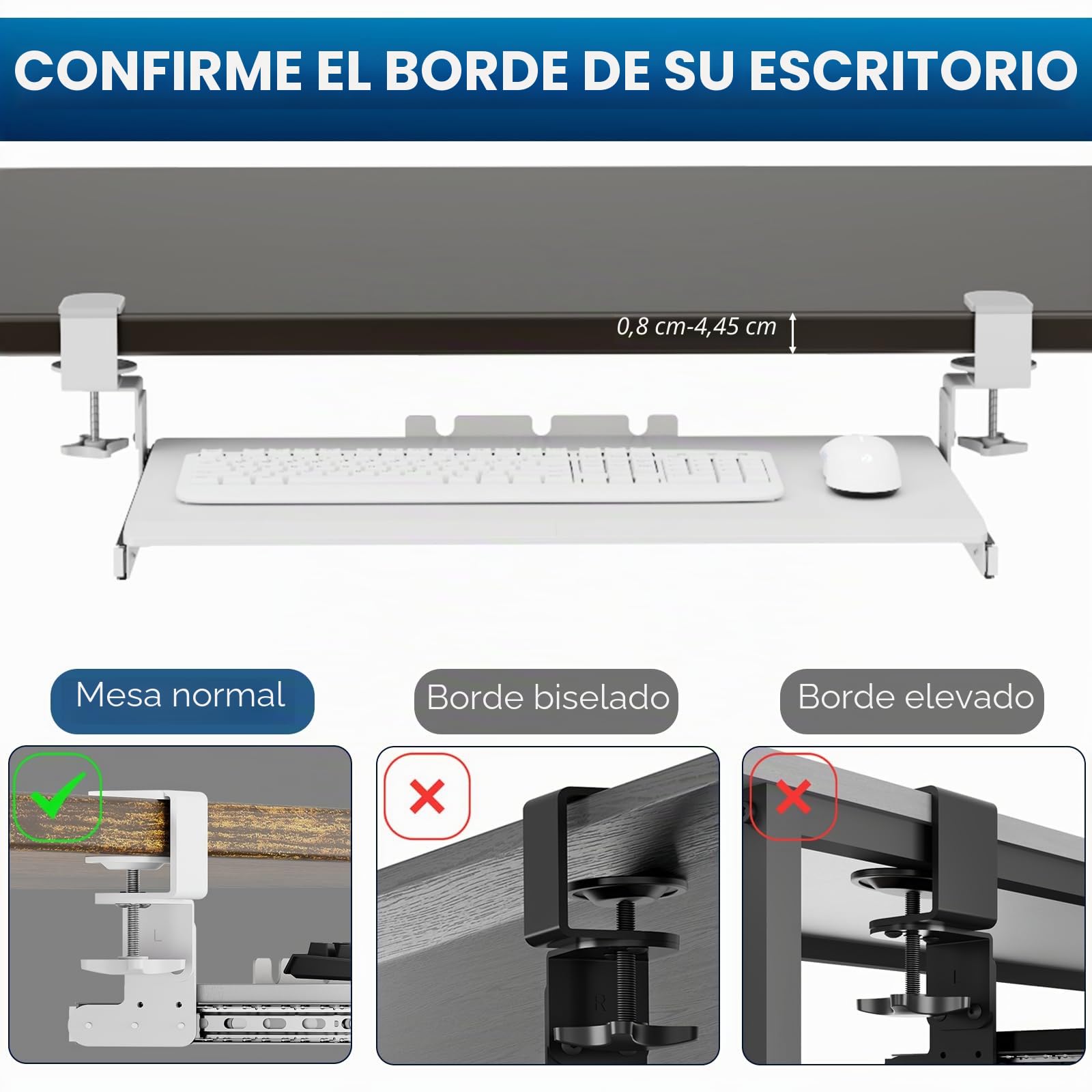 AX WABER Bandeja extraíble para teclado bajo escritorio, abrazadera tipo C, cajón deslizante 27.3" x 11", blanco