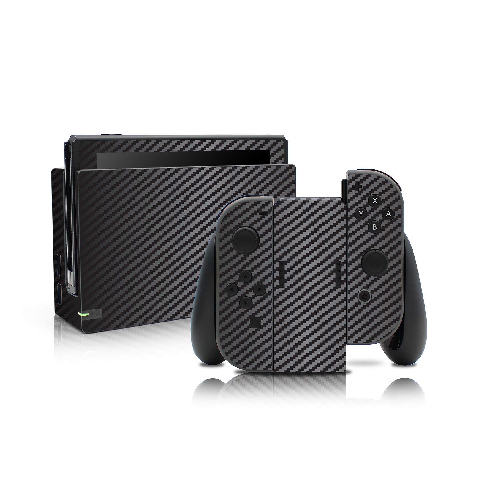 Folien Skin für Spiele Konsole Joy-Con und Ladestation Aufkleber Set Top Schutz gegen Kratzer Design Sticker Cover passgenau selbstklebend RX021 (Nr. 9 Carbon Schwarz)