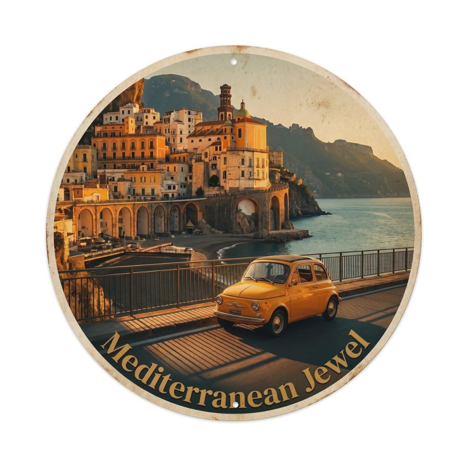 Vintage Travel Italy Seaside Golden Hour Metal Tin Sign Plaque