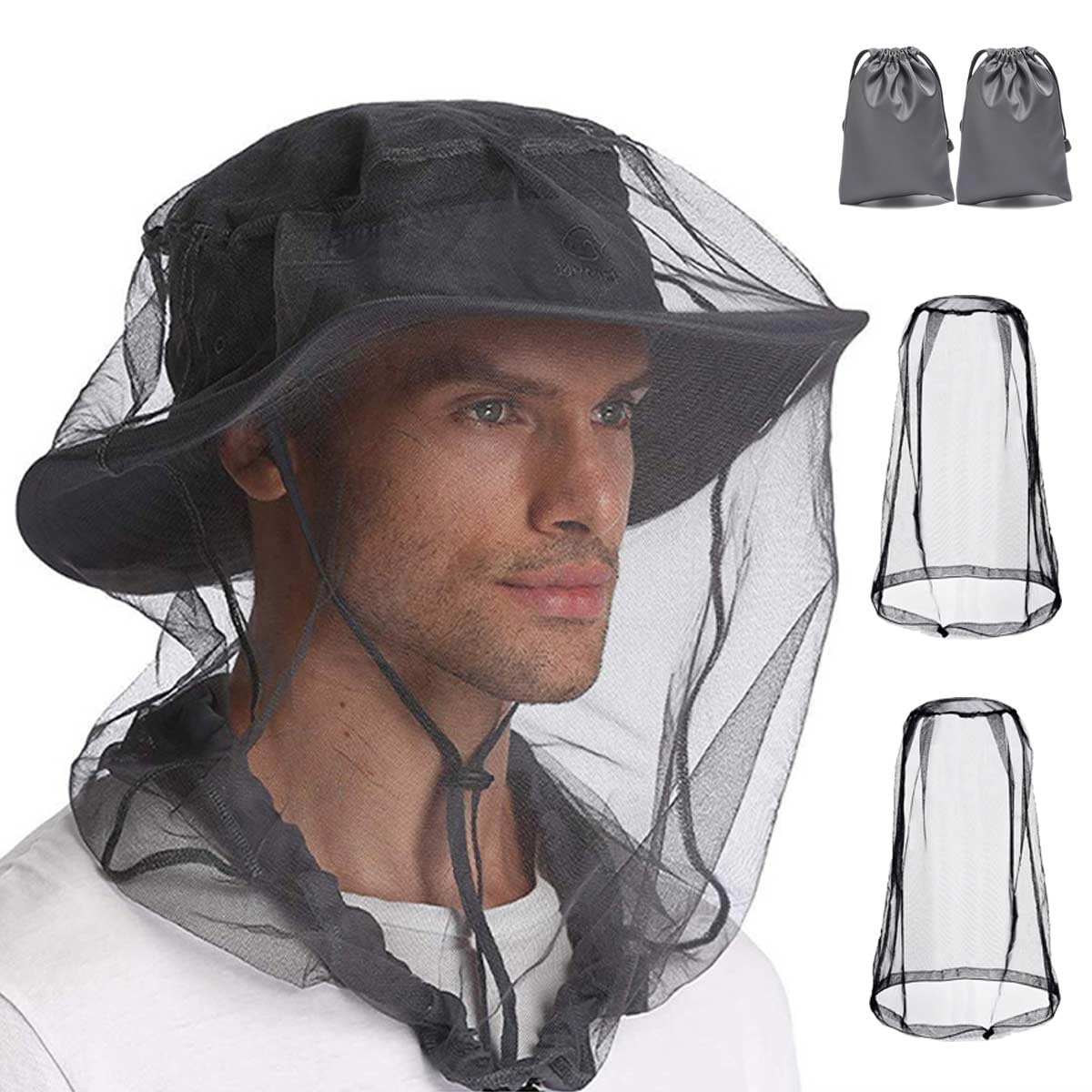 2 pezzi zanzariera testa per insetti con borsa per il trasporto, Head Net Face Mesh Head Cover per esterni, zanzariera cappello per pesca, zanzariera, zanzariera per testa, protezione dalle zanzare