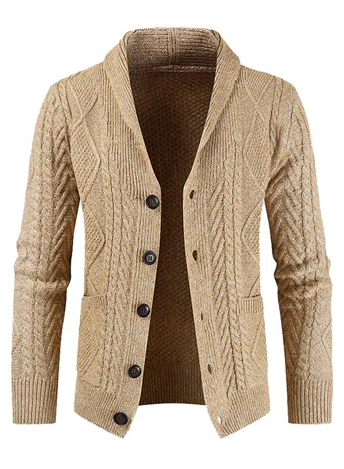 JMIERR Mens Shawl Collar Cable Knit Cardigan Sweater